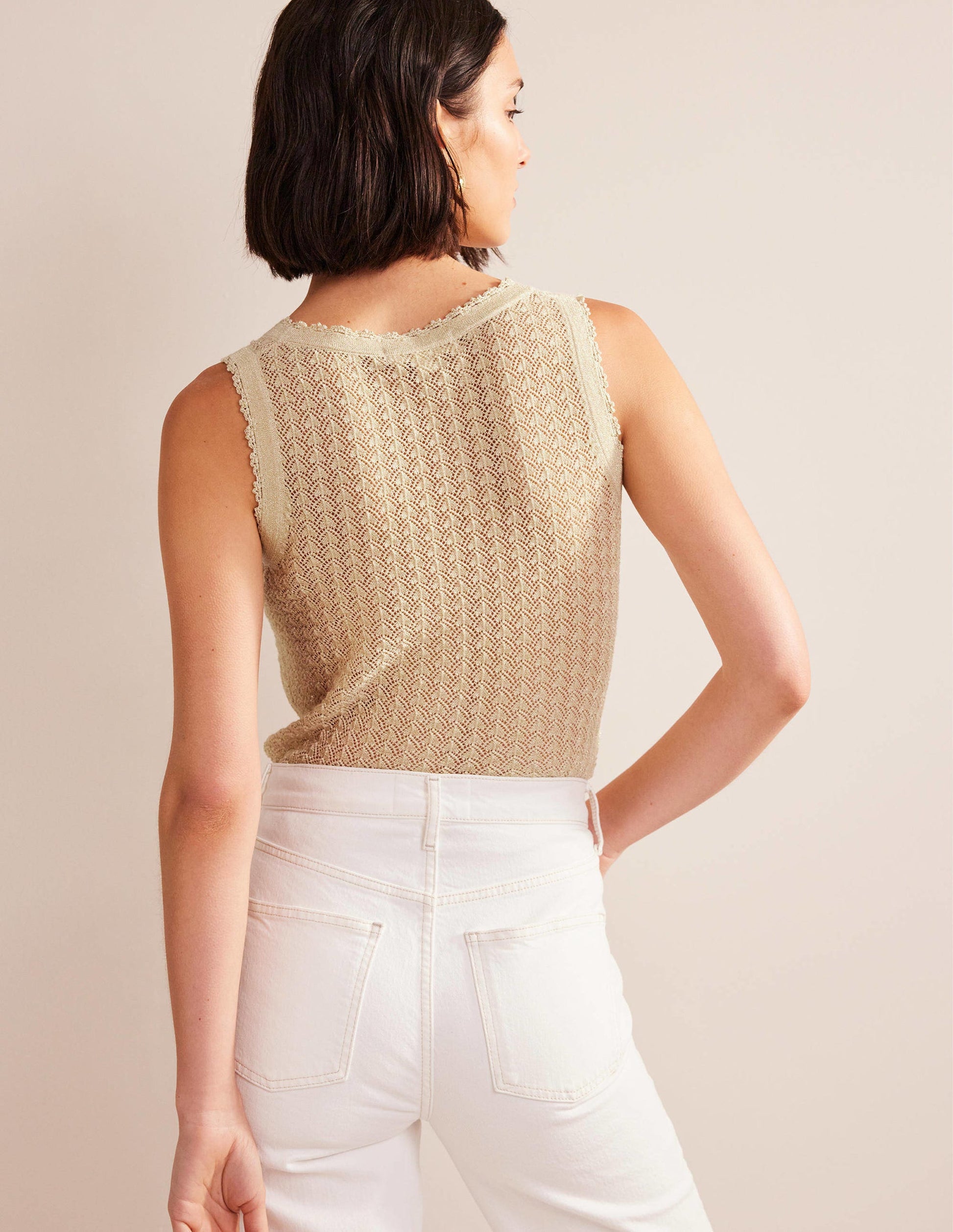 Ärmelloses Pointelle-Top-Gold, Glitzer-3