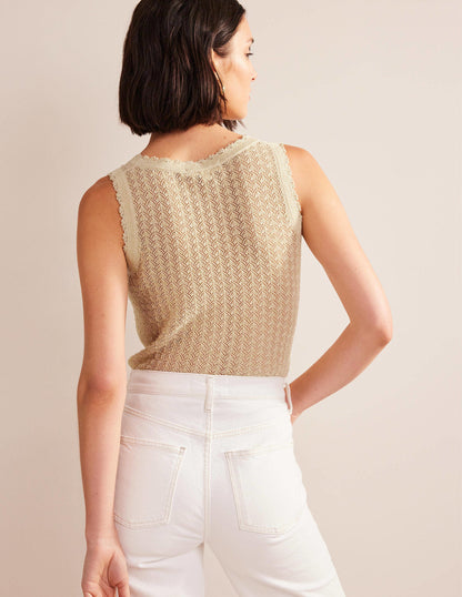 Ärmelloses Pointelle-Top-Gold, Glitzer-3