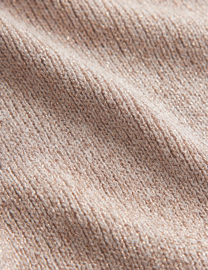 Kurz geschnittenes T-Shirt mit Glitzergarn-Seilbraun, Glitzer