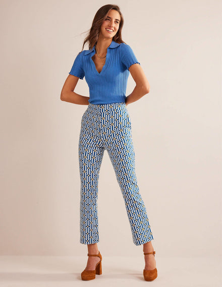 Ausgestellte 7/8-Hose-Saphirblau, Geometrisches Muster