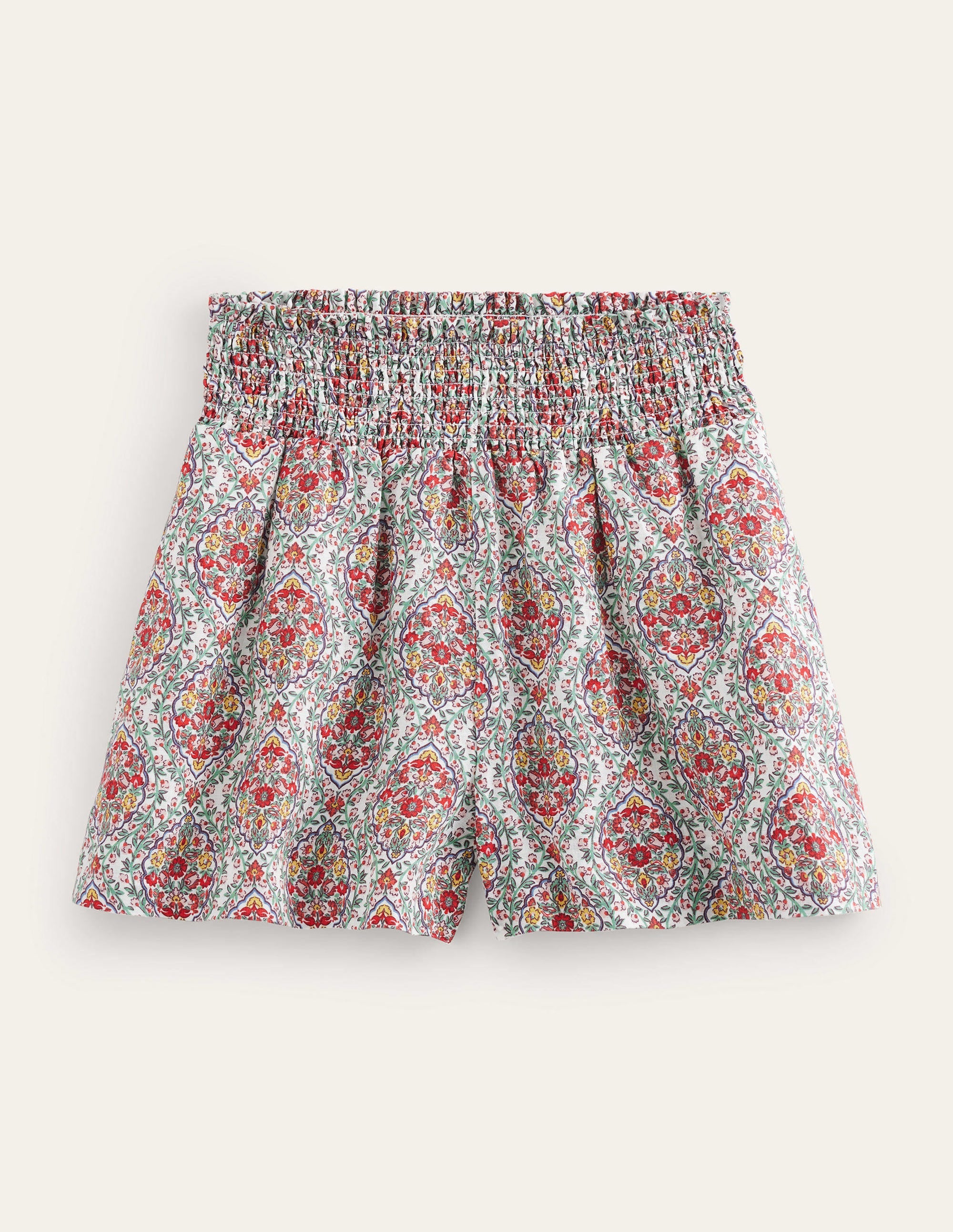 Short à taille froncée en lin-Multi, motif Vine Terrace - Image 5