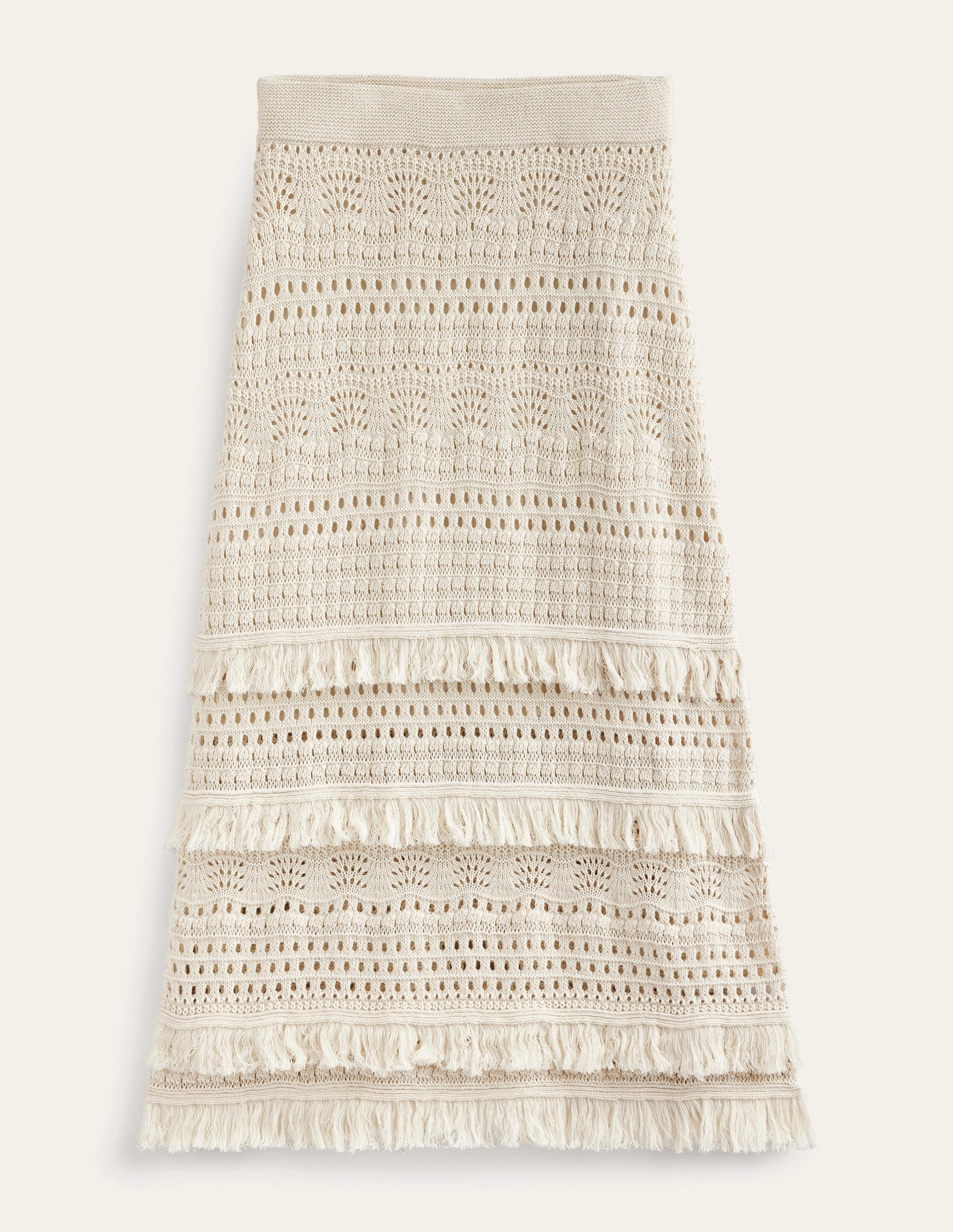 Jupe en maille crochetée à franges-Ivoire chaud - Image 6