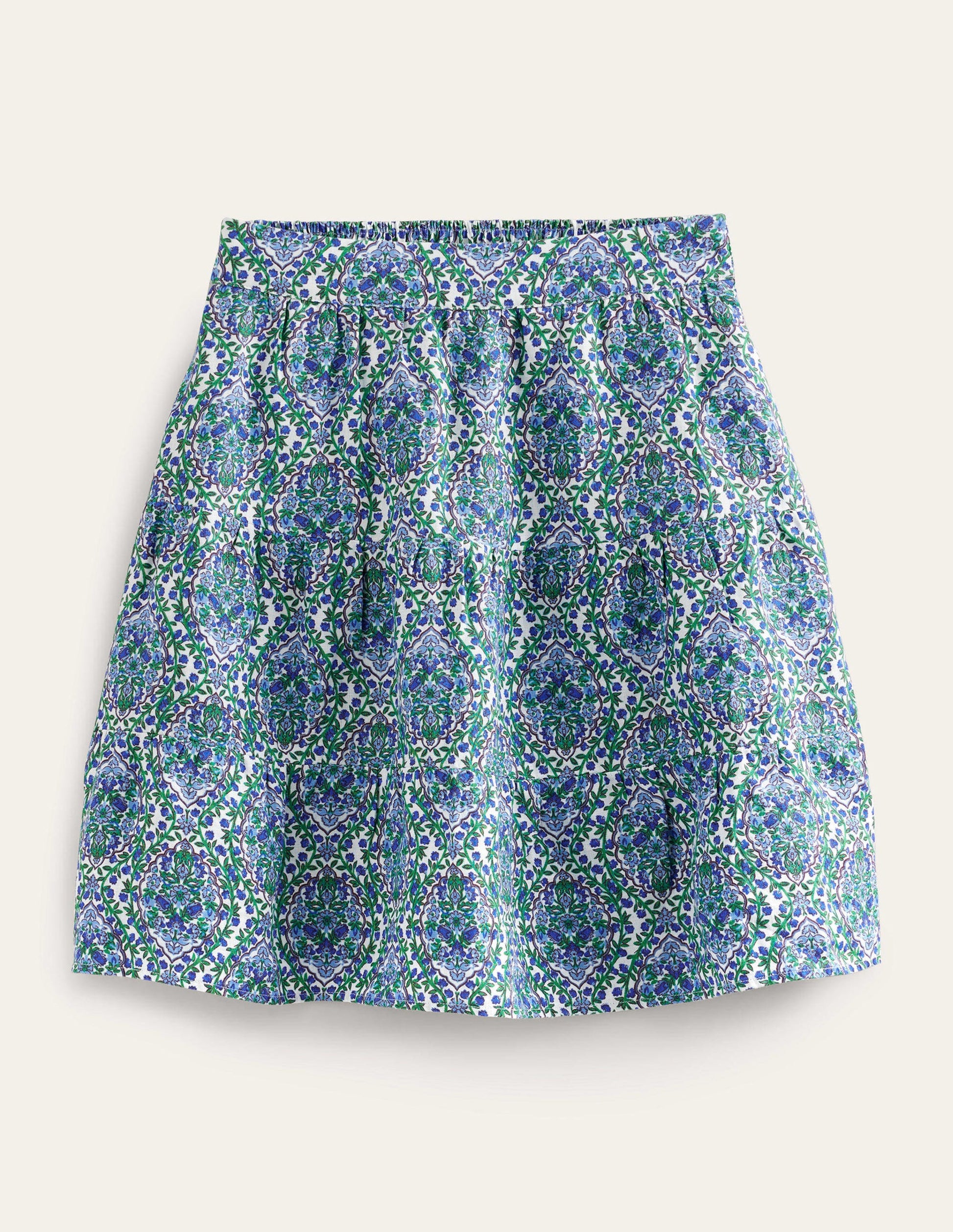 Jupe volantée en lin à enfiler-Vert, motif Opulent Vine-5