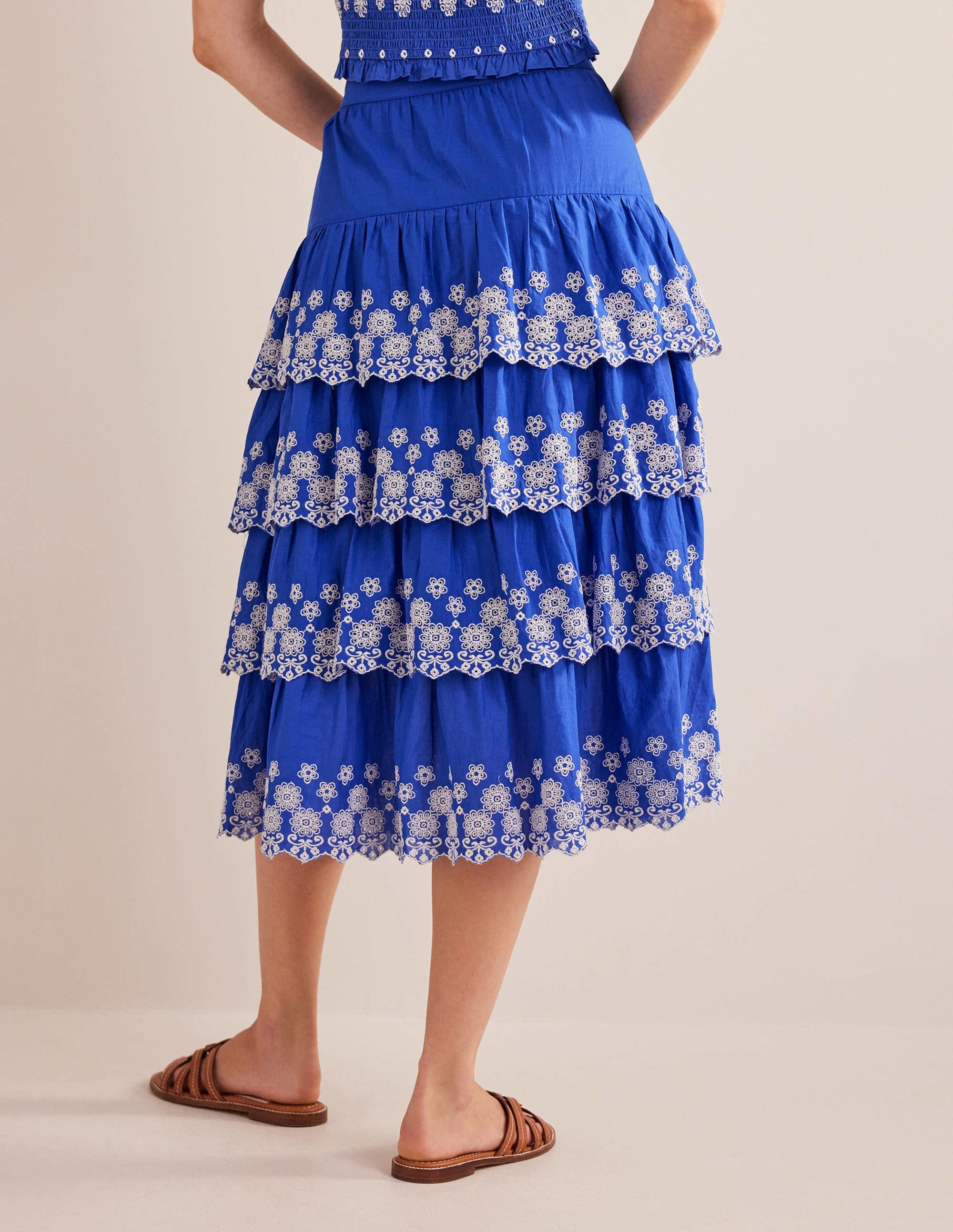 Jupe volantée avec broderie anglaise-Bleu des îles - Image 3
