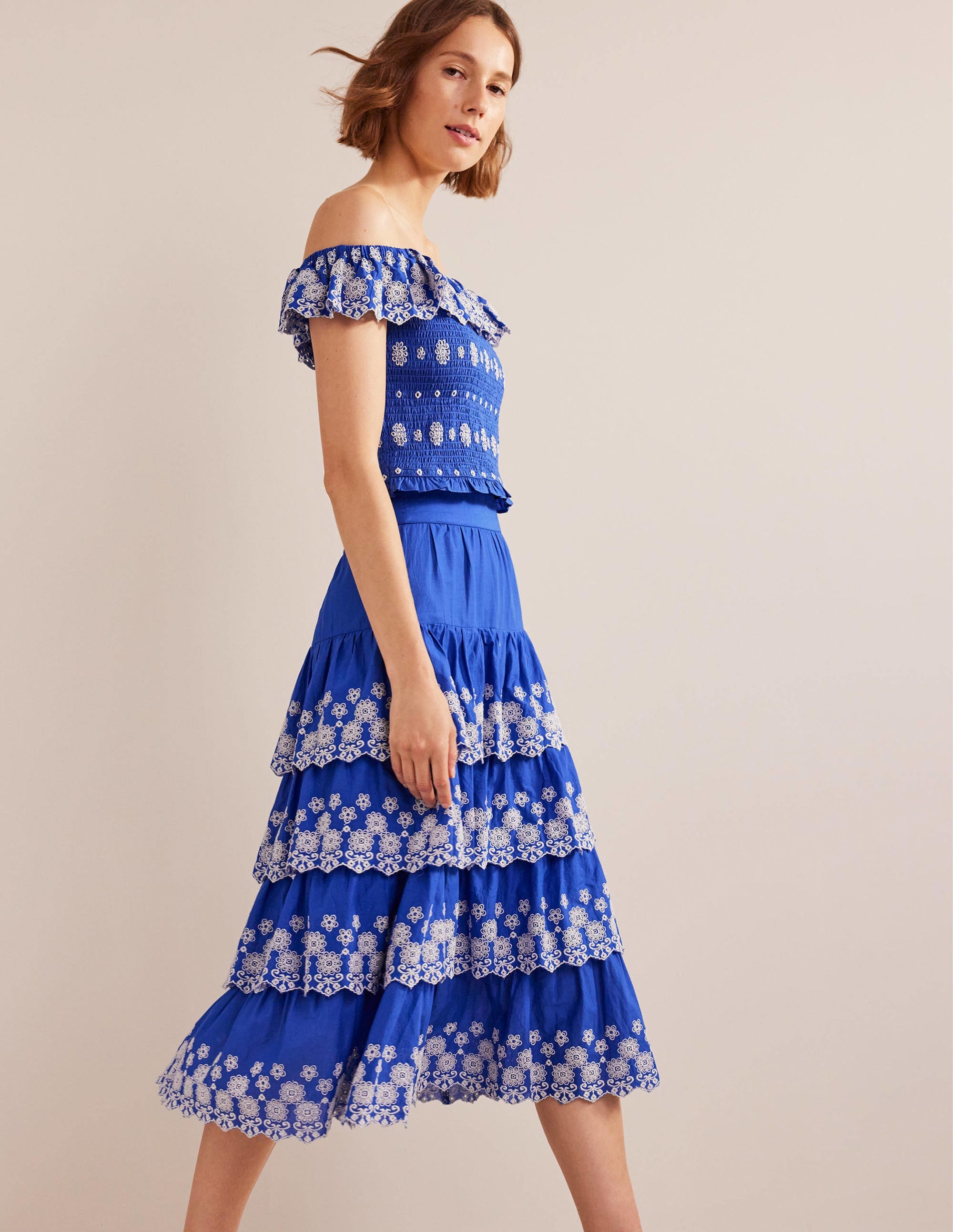 Jupe volantée avec broderie anglaise-Bleu des îles - Image 4