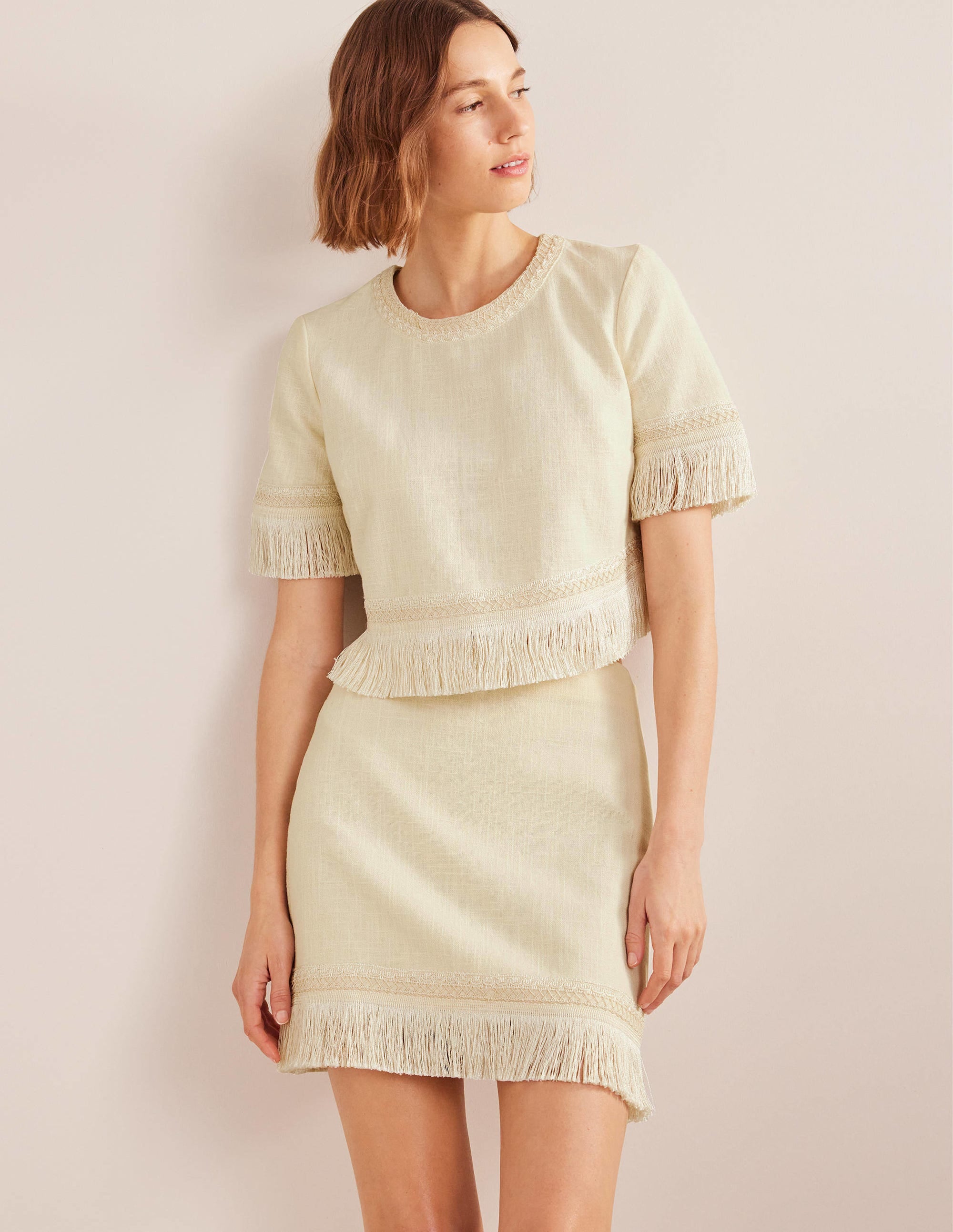 Fringe Detail Mini Skirt-Ecru - Image 1