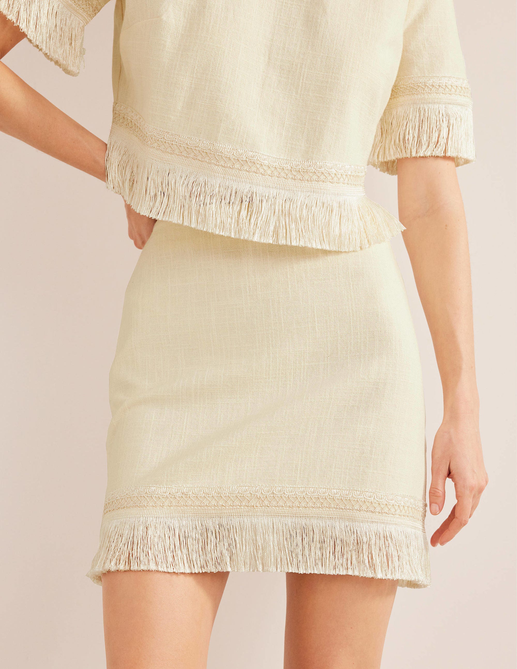 Fringe Detail Mini Skirt-Ecru - Image 4