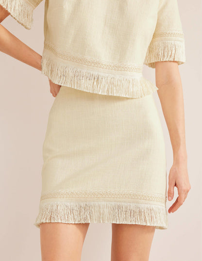 Minirock mit Fransendetail-Beige