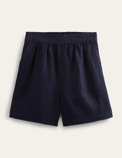 Leinenshorts zum Hineinschlüpfen-Marineblau-6