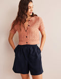 Short en lin à enfiler-Bleu marine