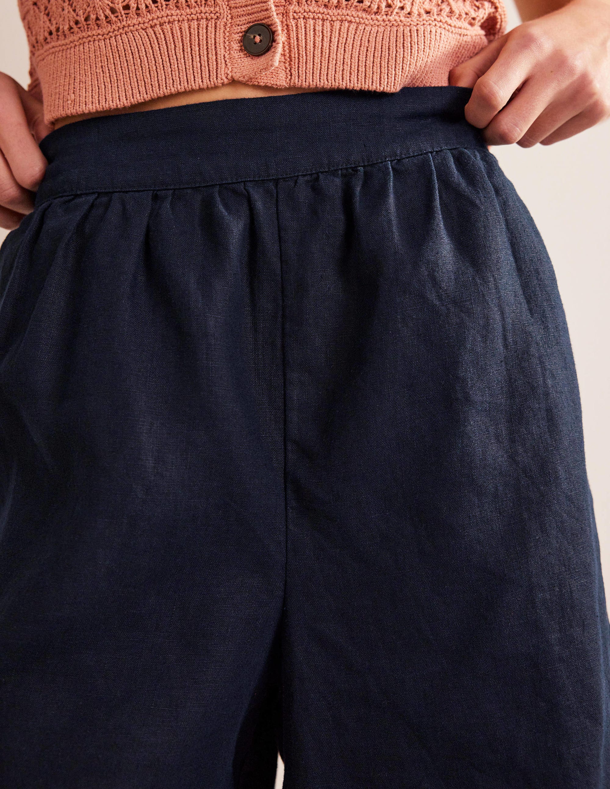Short en lin à enfiler-Bleu marine - Image 2