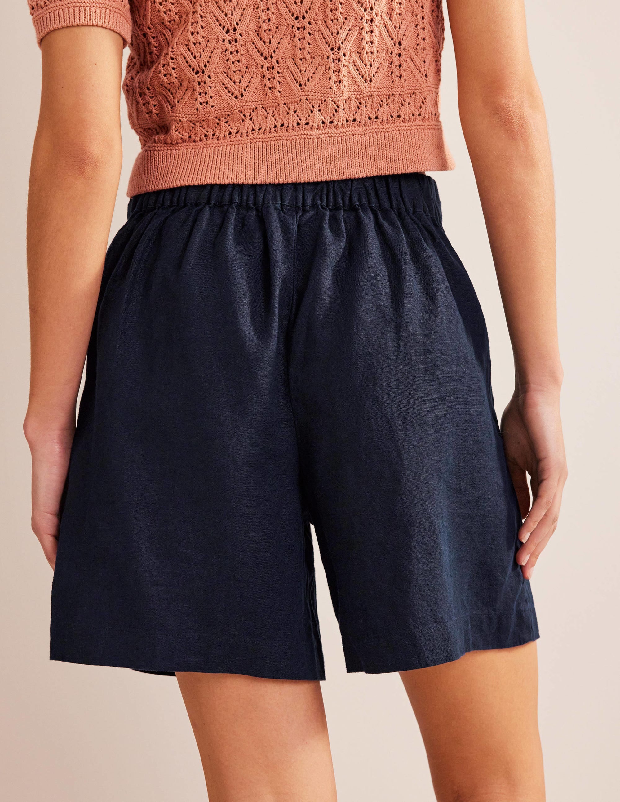 Short en lin à enfiler-Bleu marine - Image 3