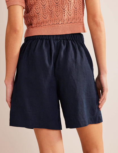 Leinenshorts zum Hineinschlüpfen-Marineblau-3