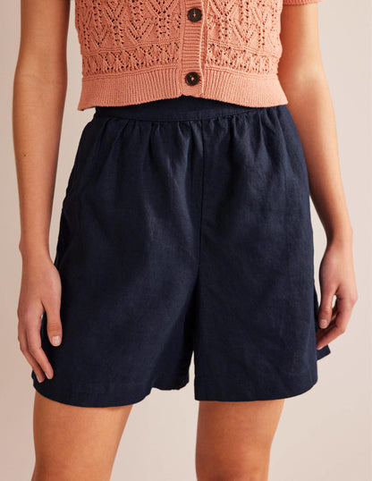Leinenshorts zum Hineinschlüpfen-Marineblau-4