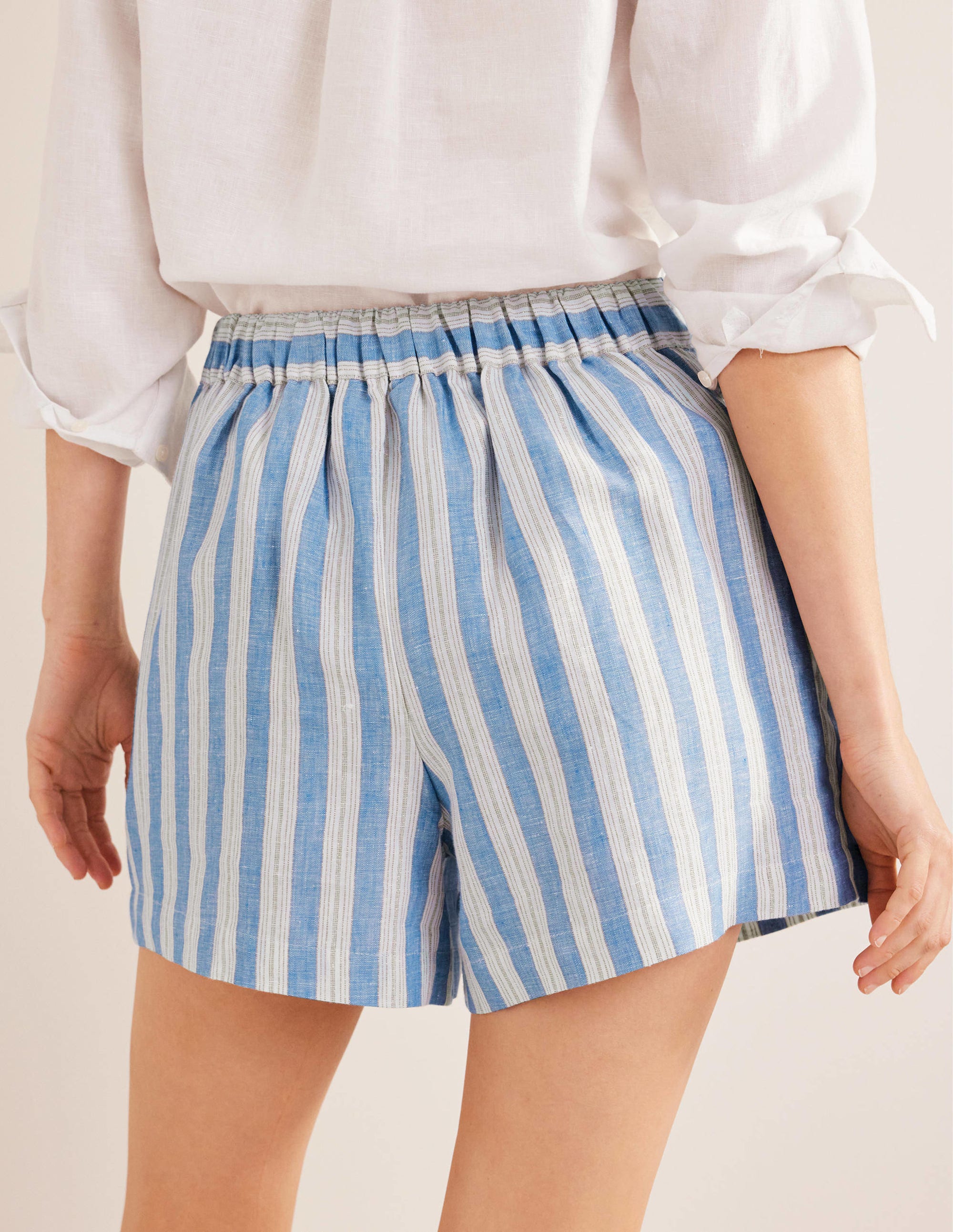 Leinenshorts zum Hineinschlüpfen-Porzellanblau, Glitzerstreifen - Image 3