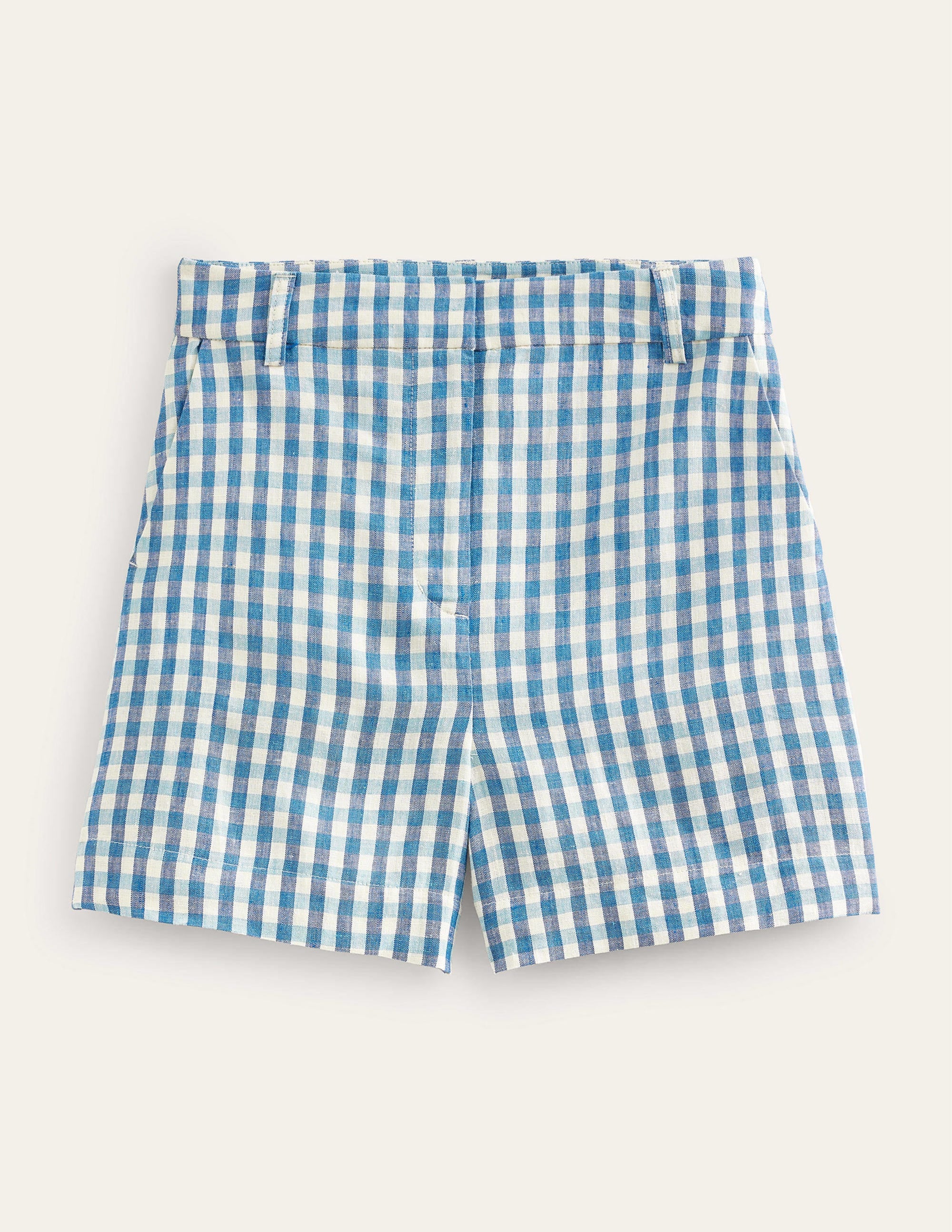 Tailored Linen Shorts-Blue Gingham - Image 6