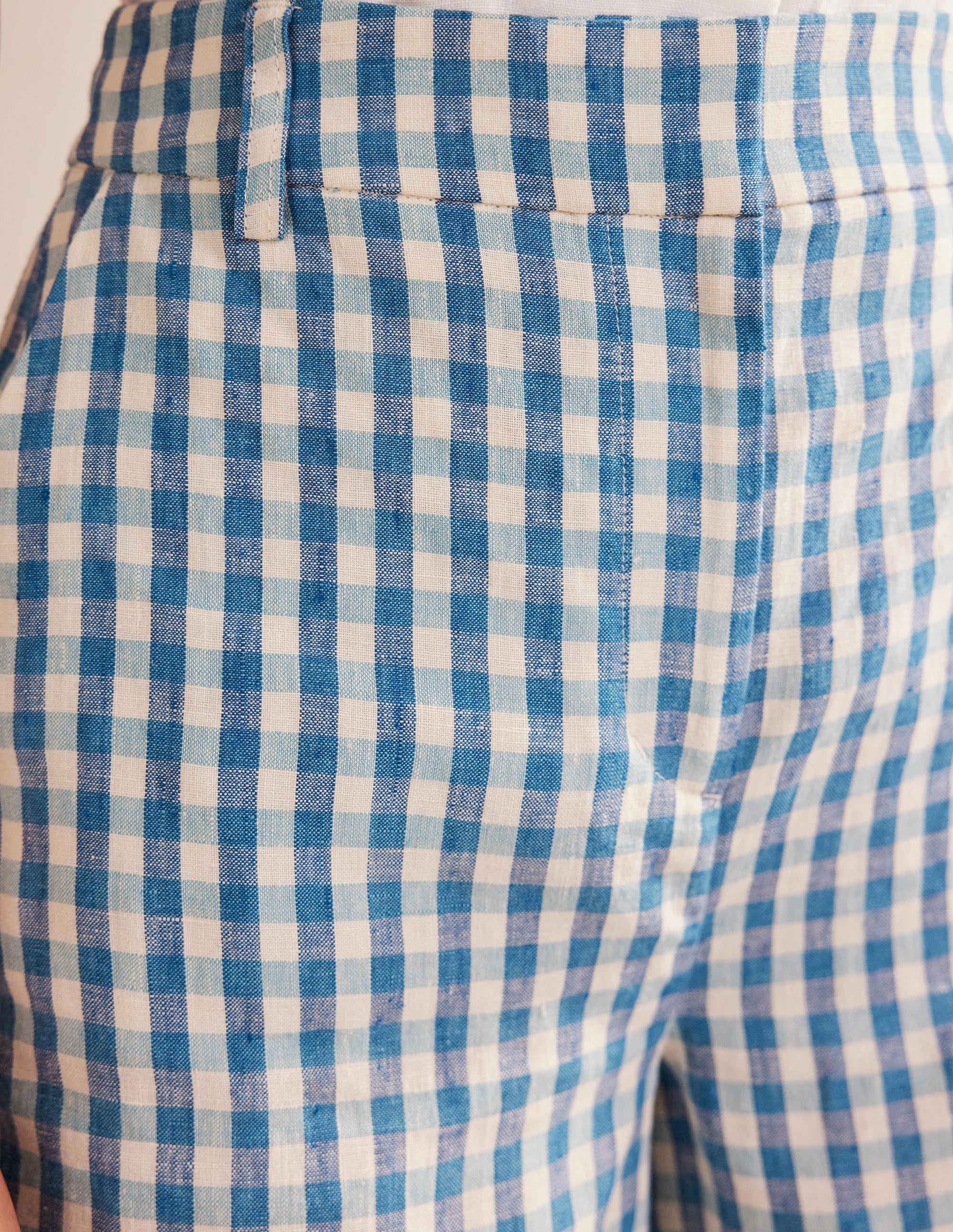 Tailored Linen Shorts-Blue Gingham - Image 2