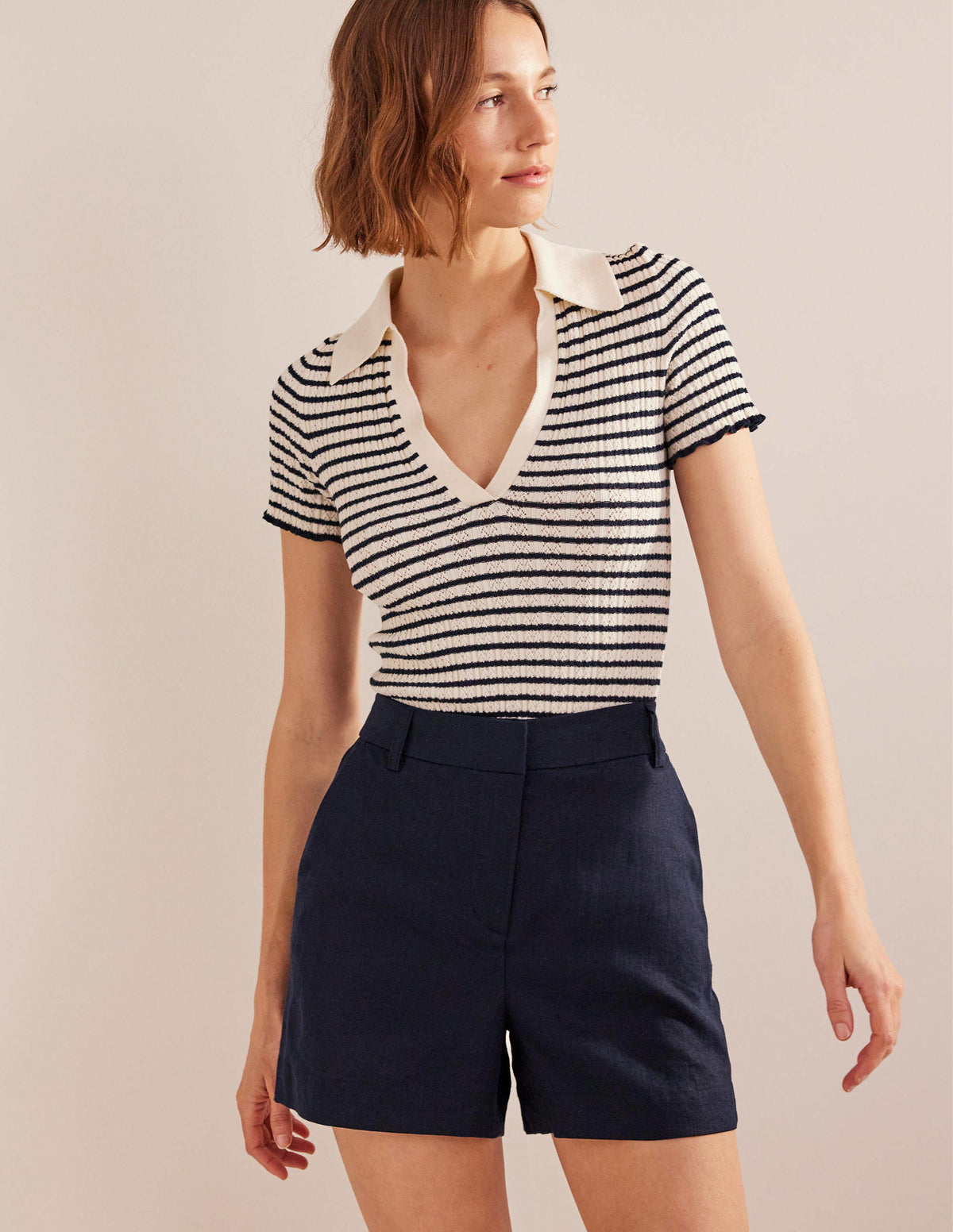 Taillierte Leinenshorts-Marineblau - Image 4