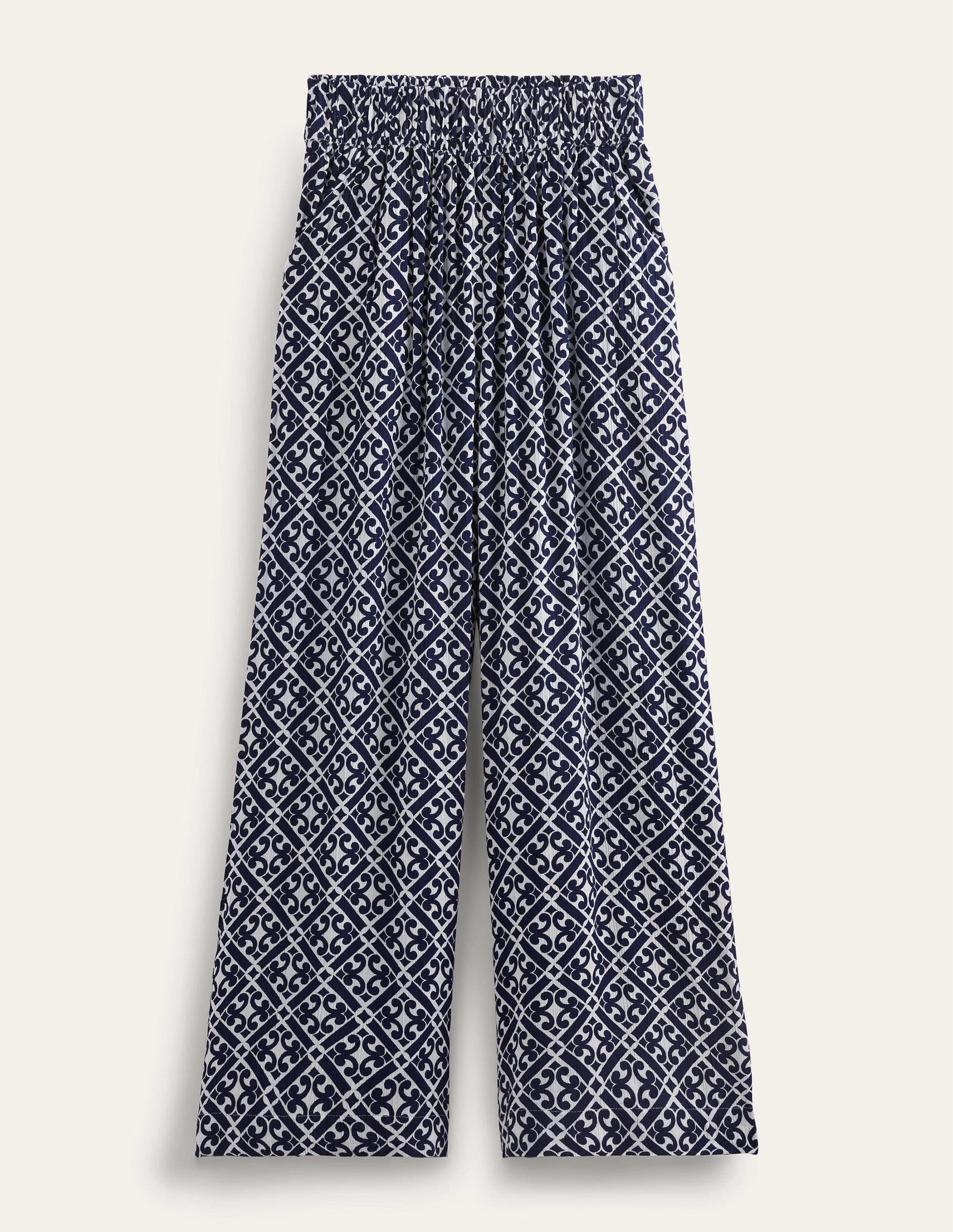 Urlaubshose mit weitem Bein-Berliner Blau, Geometrisches Muster-6
