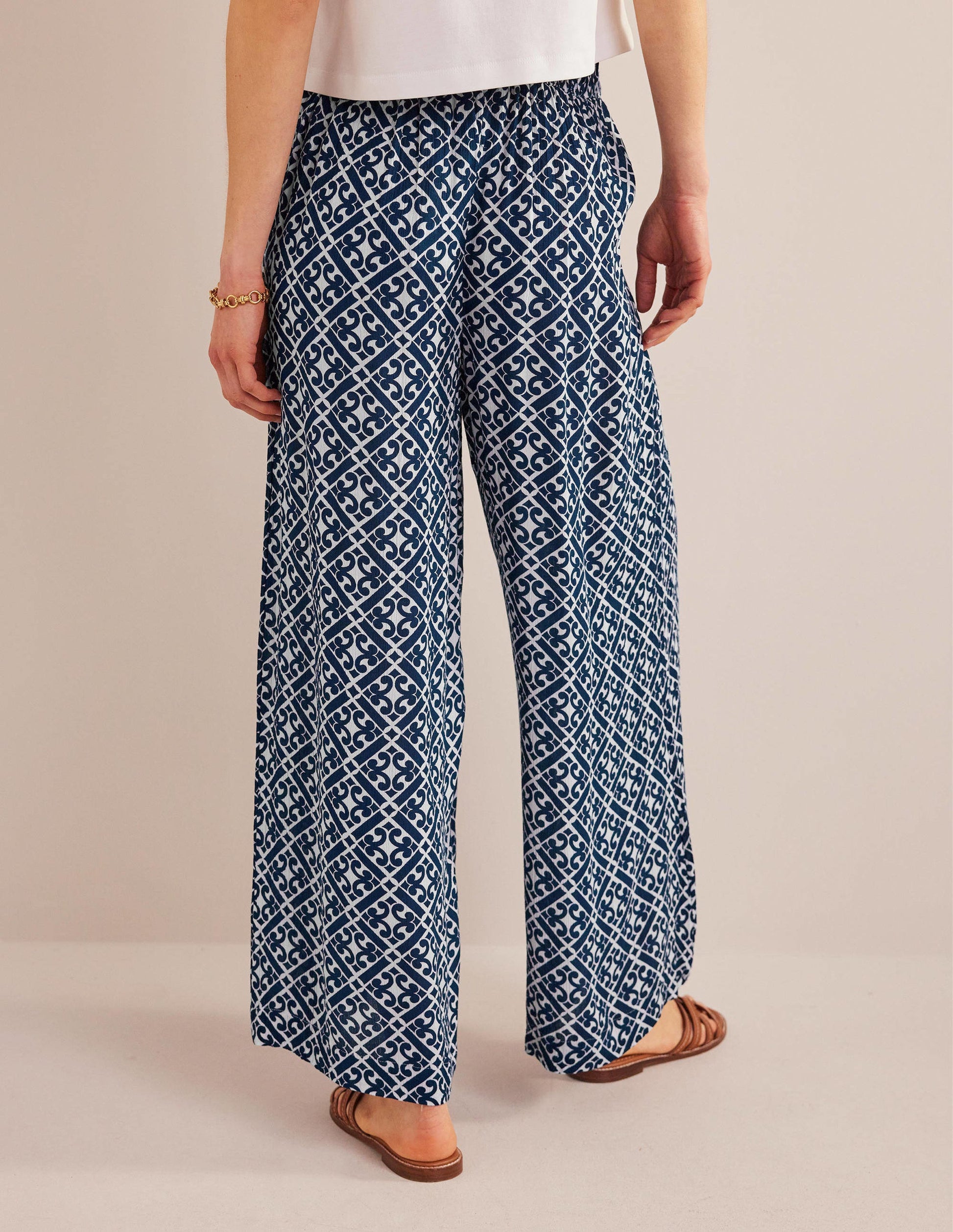 Urlaubshose mit weitem Bein-Berliner Blau, Geometrisches Muster-3