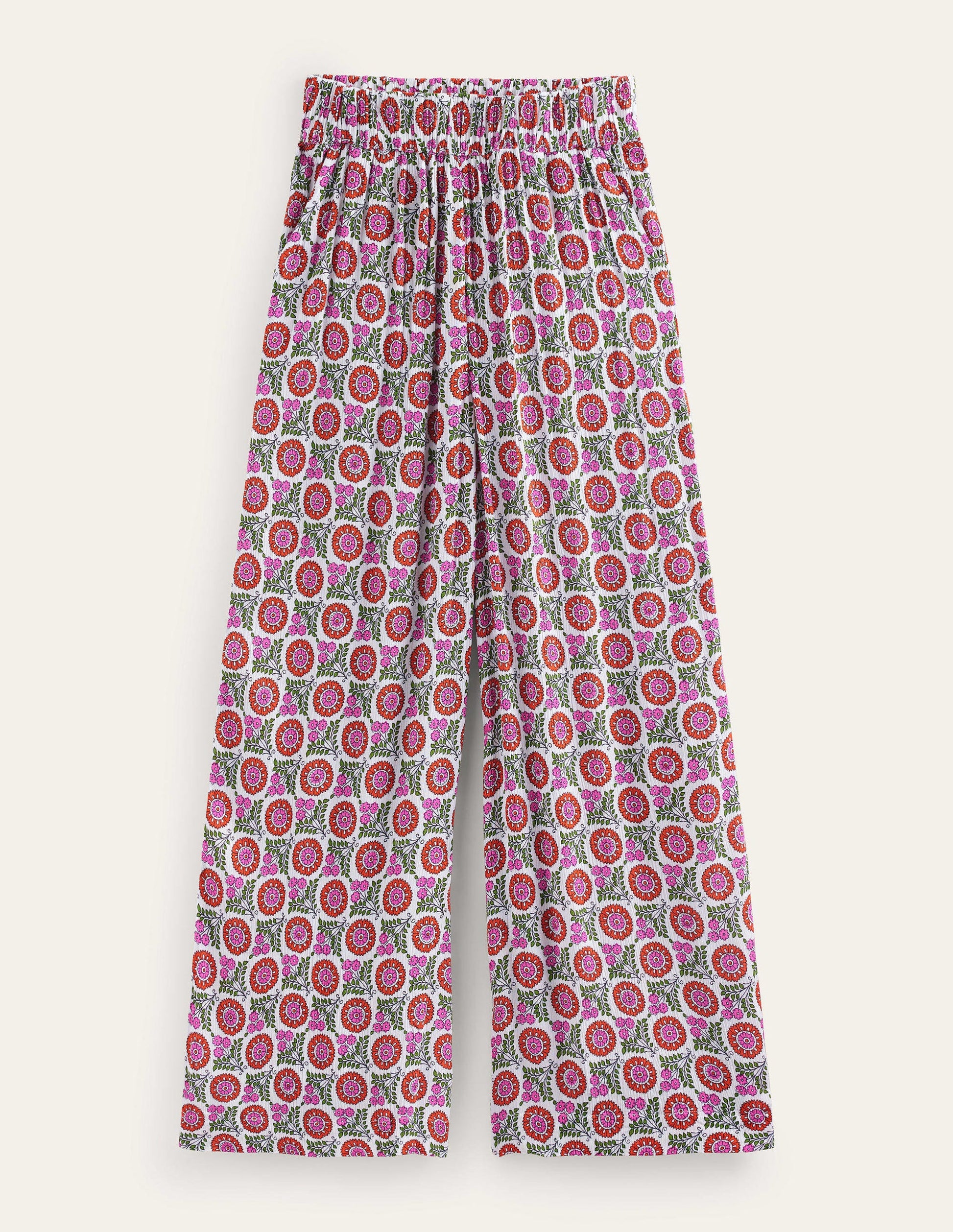 Crinkle Wide Leg Trousers-Gin Fizz, Sunflower Sprig-6