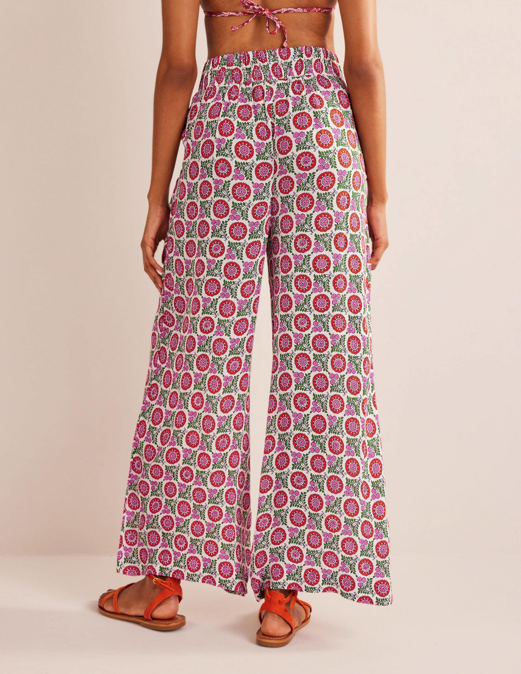 Crinkle Wide Leg Trousers-Gin Fizz, Sunflower Sprig - Image 3