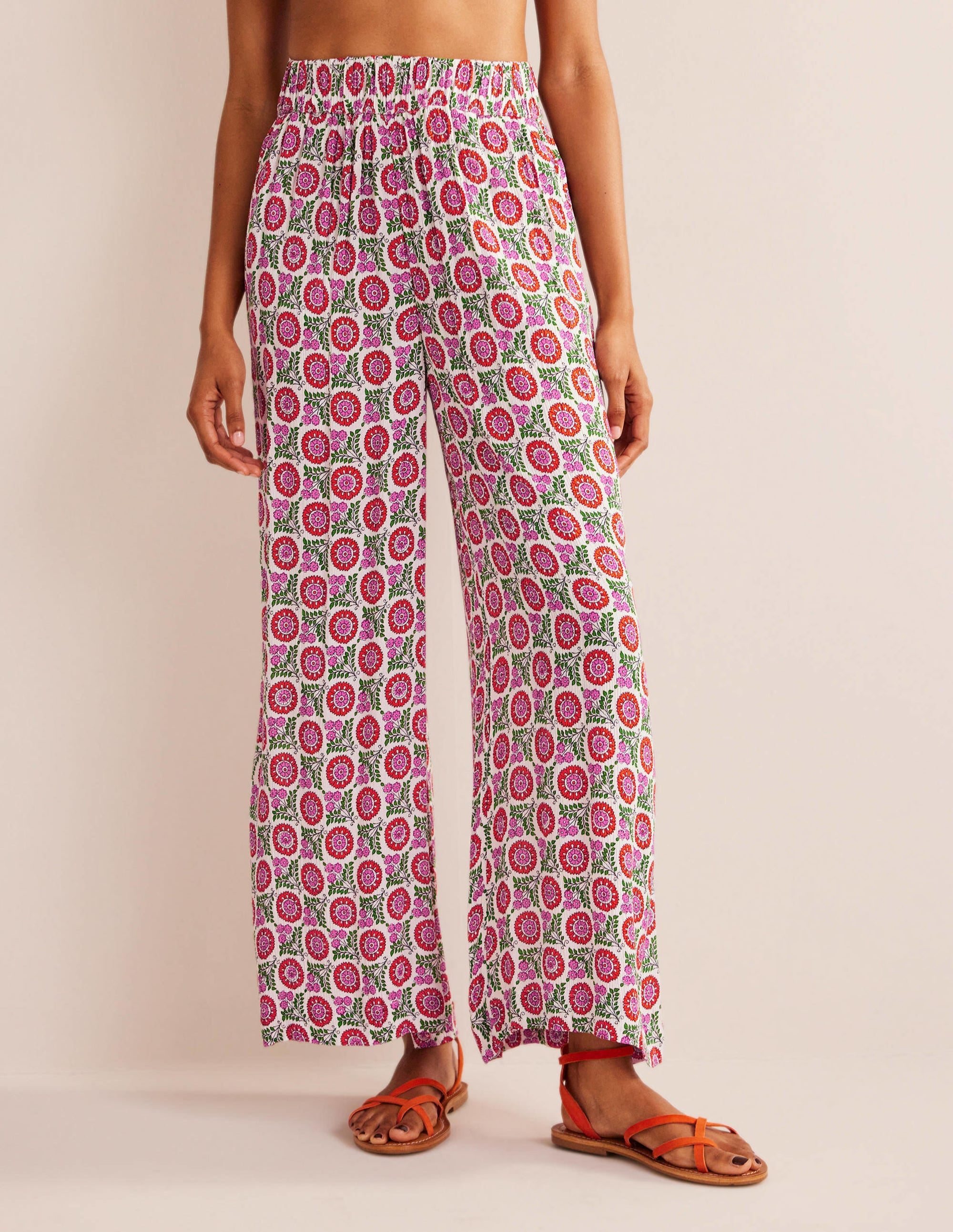 Crinkle Wide Leg Trousers-Gin Fizz, Sunflower Sprig - Image 4