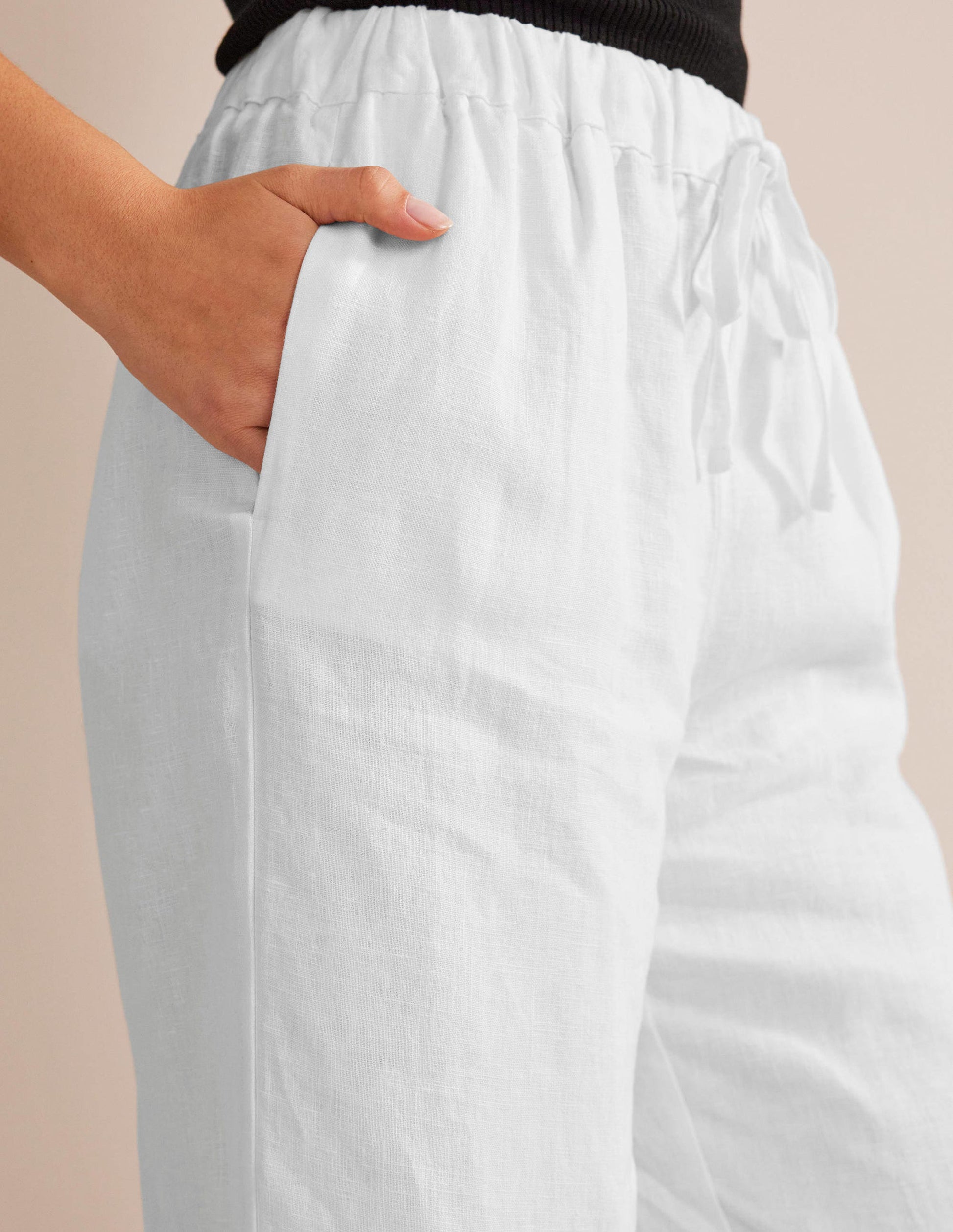 Lässige Leinenhose zum Hineinschlüpfen-Weiß-2