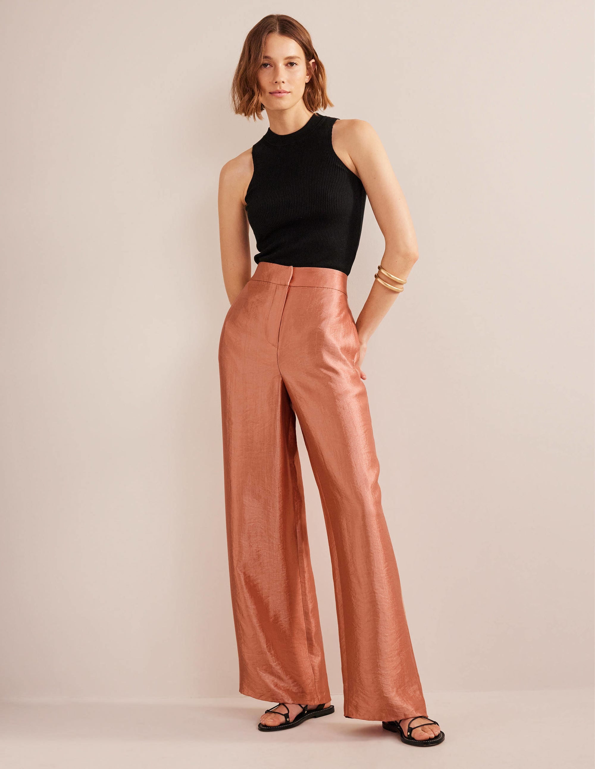 Pantalon palazzo taille haute-Satin - Image 1