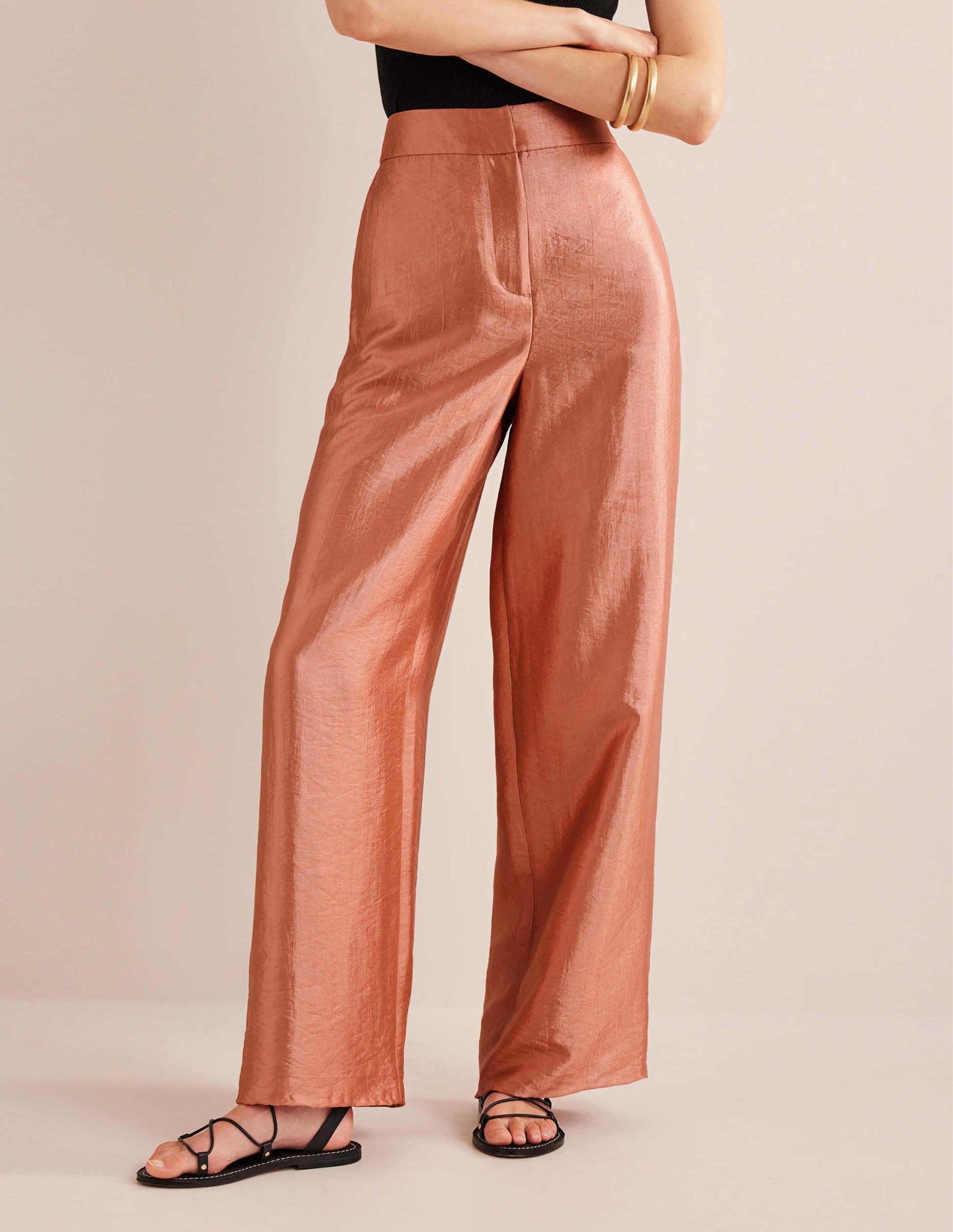 Pantalon palazzo taille haute-Satin-4