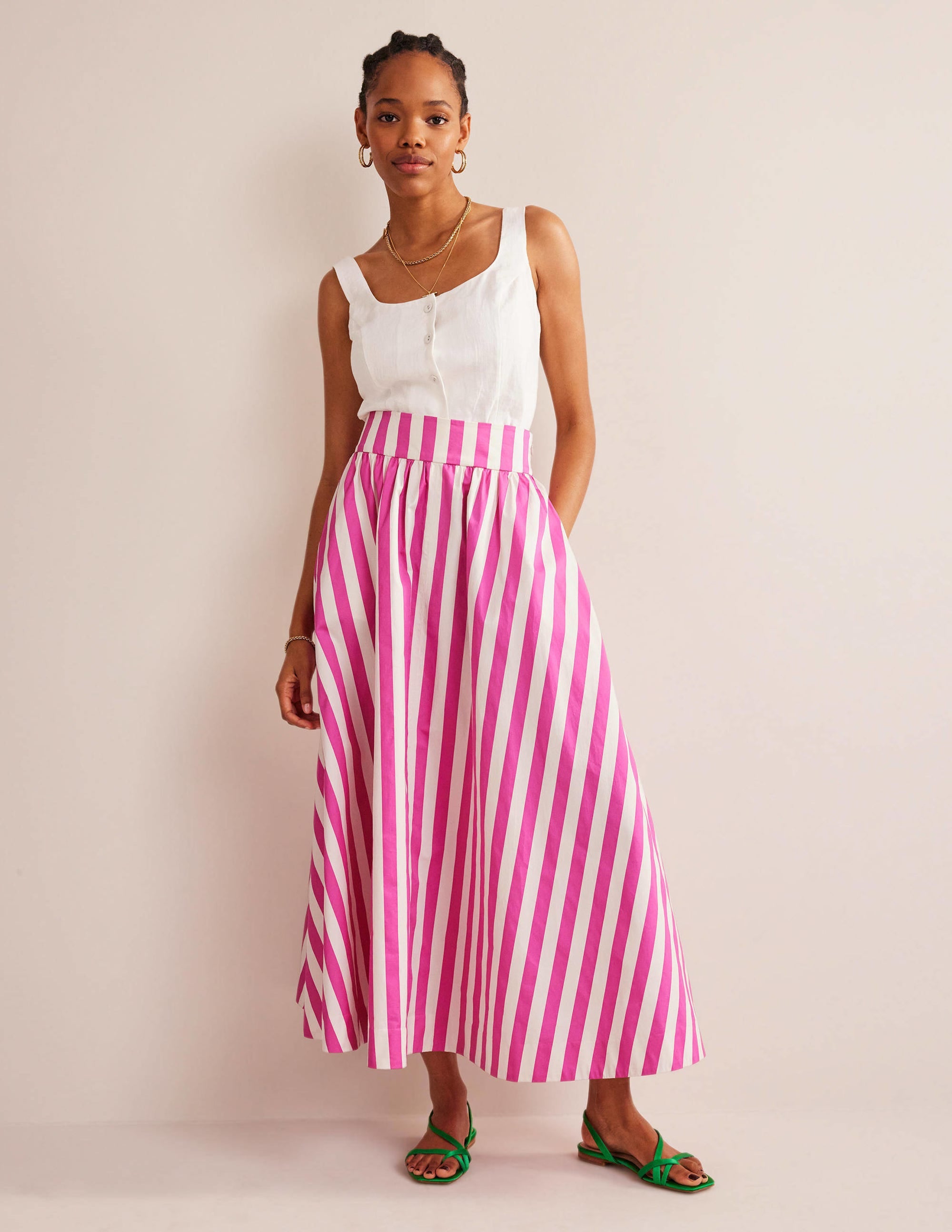 Jupe longue ample-Rayé rose - Image 1