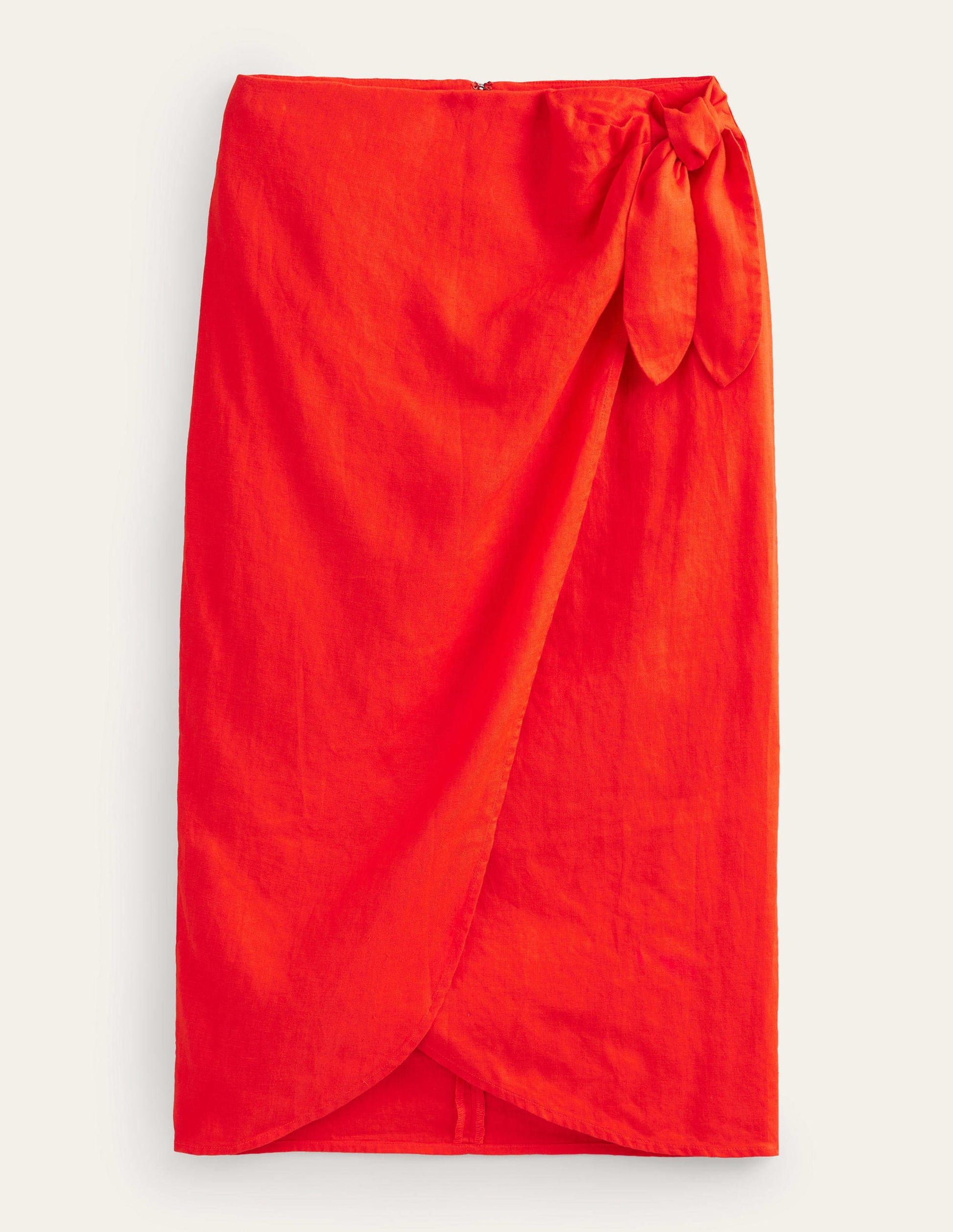 Wrap-Front Linen Midi Skirt-Orange Sunset-6