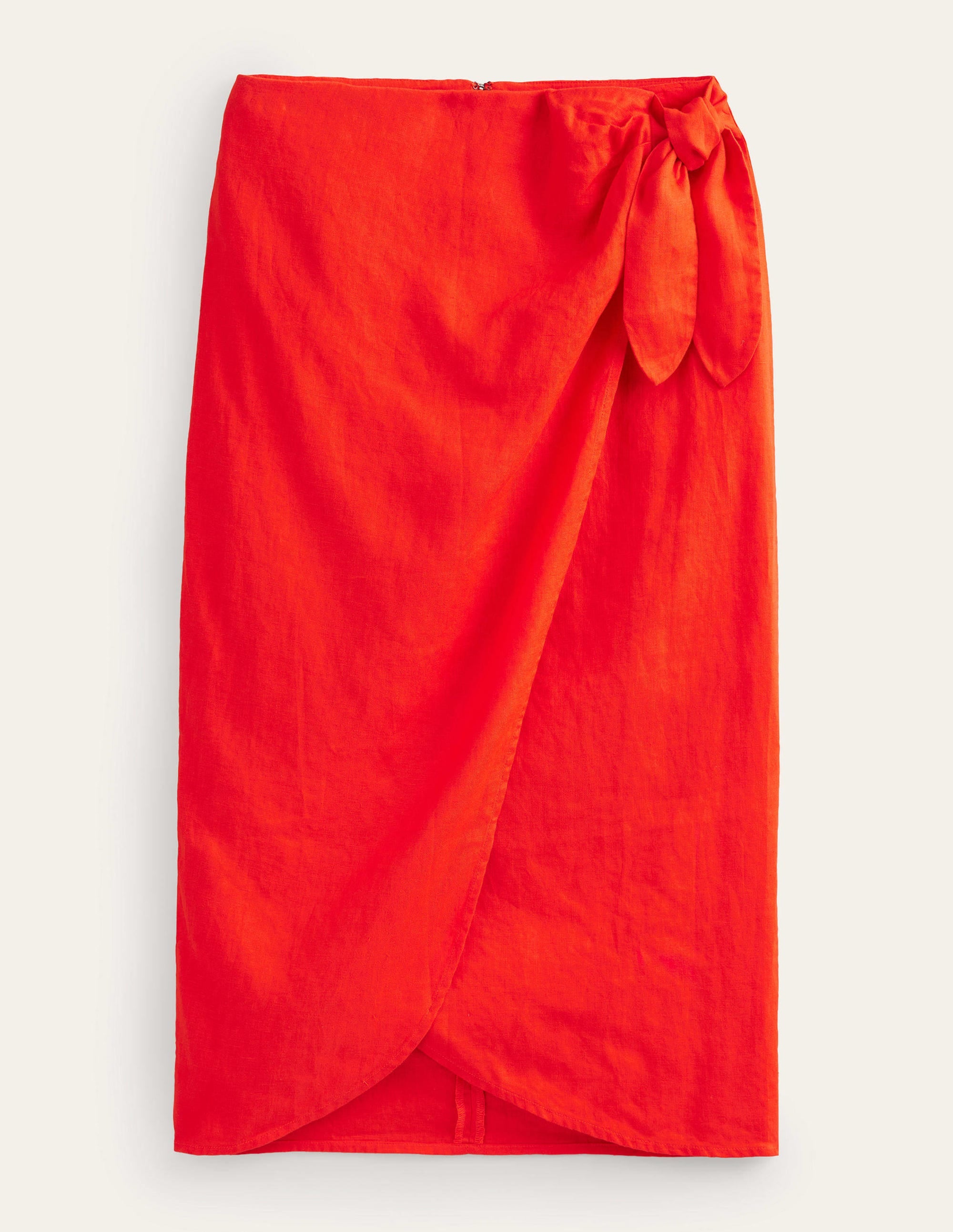 Wrap-Front Linen Midi Skirt-Orange Sunset - Image 6
