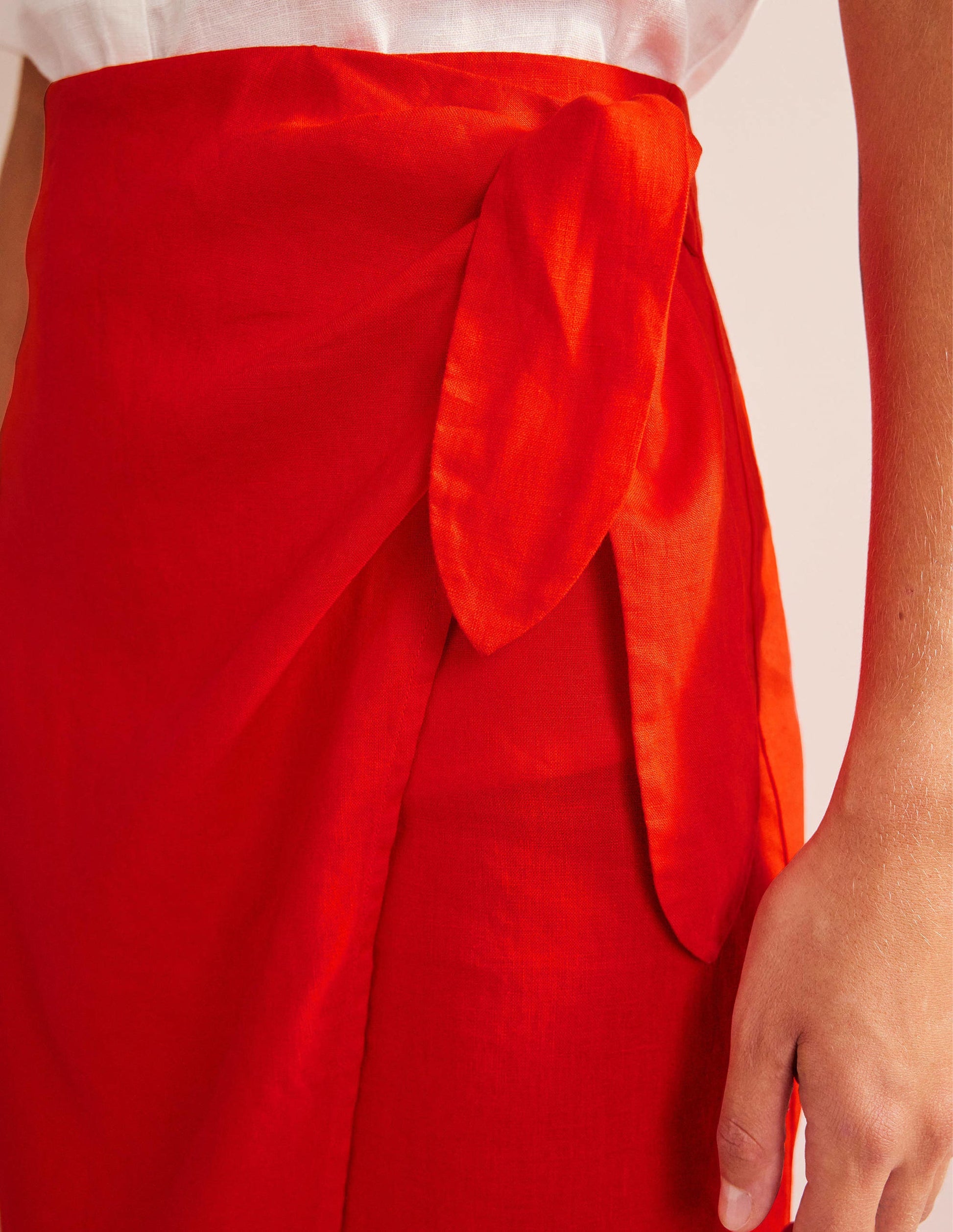 Wrap-Front Linen Midi Skirt-Orange Sunset-3
