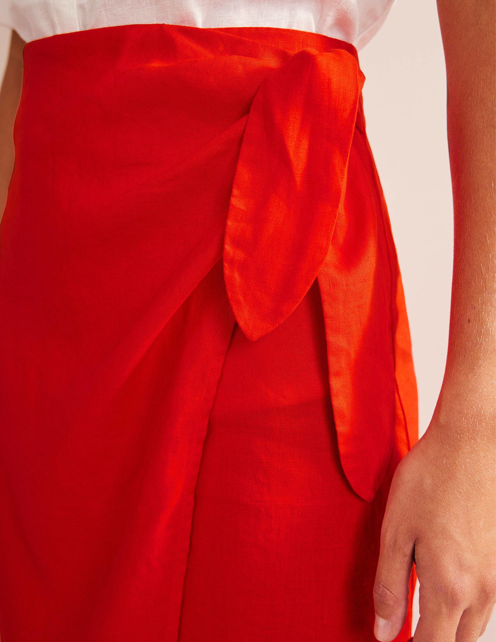 Wrap-Front Linen Midi Skirt-Orange Sunset - Image 3