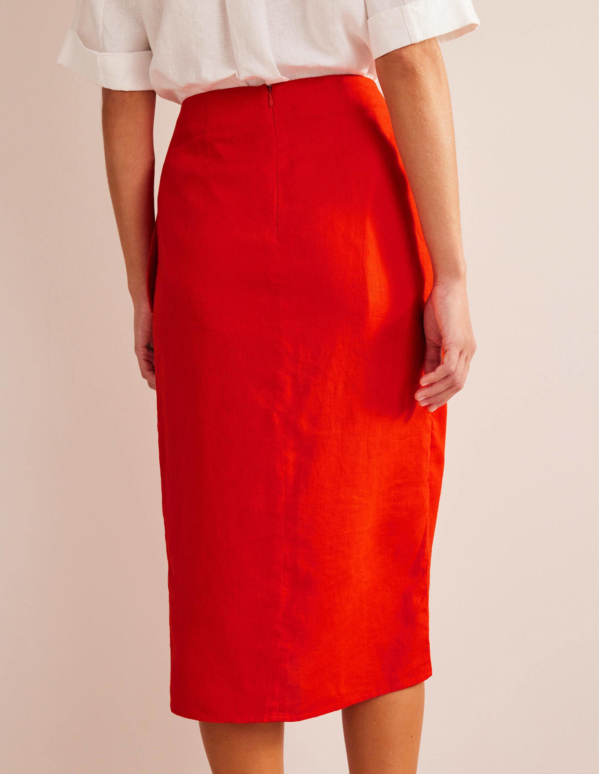 Wrap-Front Linen Midi Skirt-Orange Sunset - Image 4