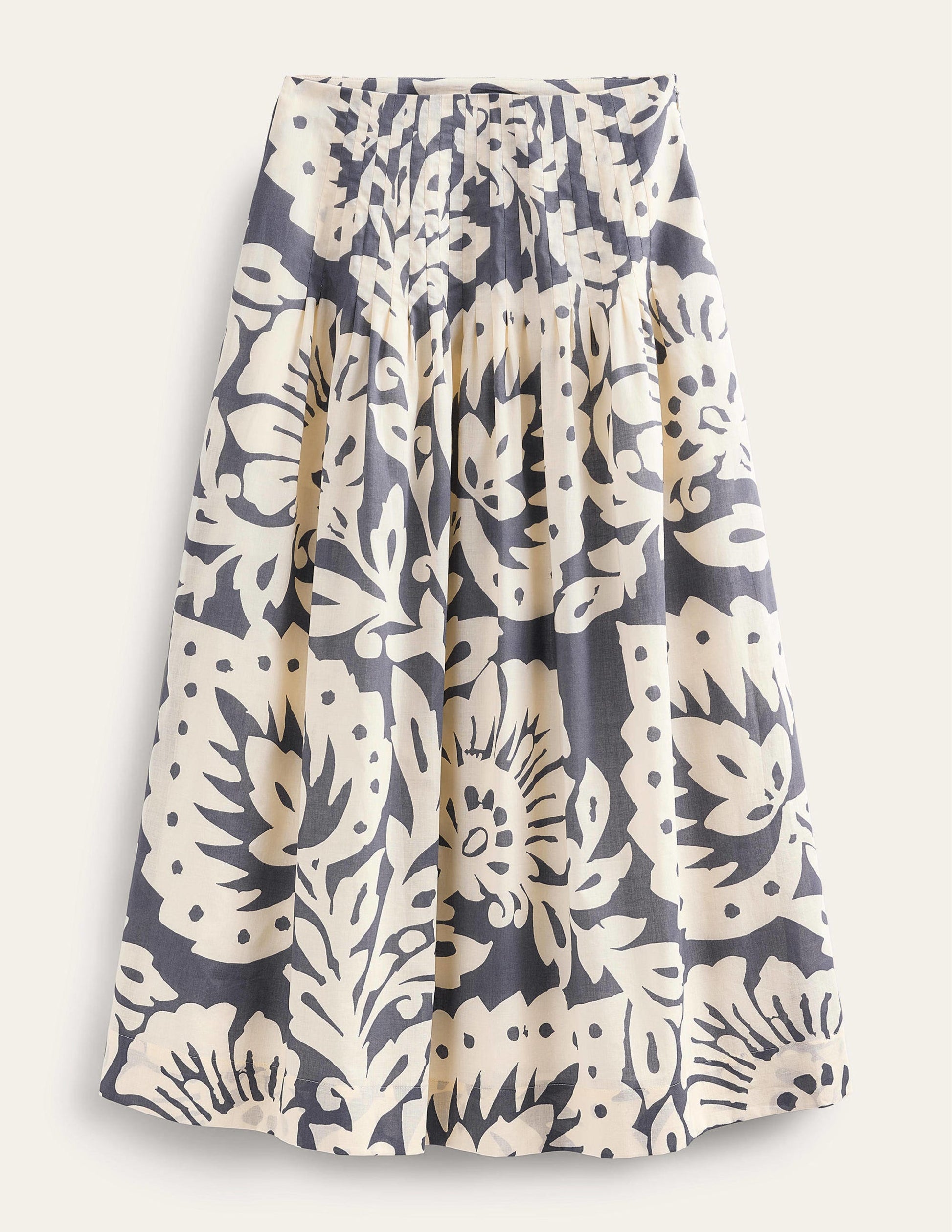Pleated Cotton Midi Skirt-Sapphire, Oak Terrace-5
