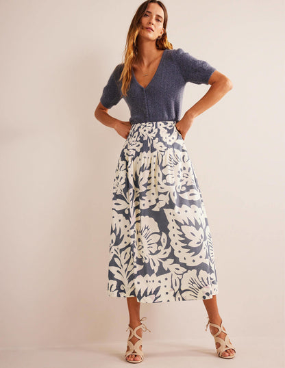 Pleated Cotton Midi Skirt-Sapphire, Oak Terrace-1