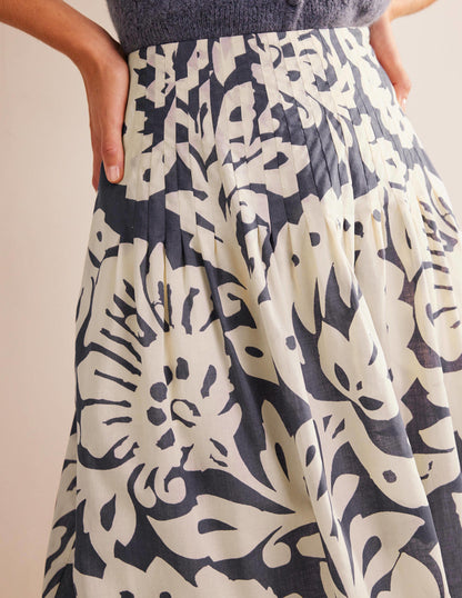 Pleated Cotton Midi Skirt-Sapphire, Oak Terrace-2