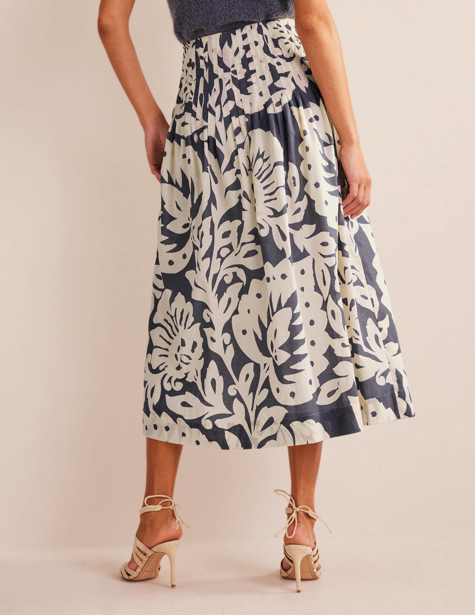 Pleated Cotton Midi Skirt-Sapphire, Oak Terrace-3