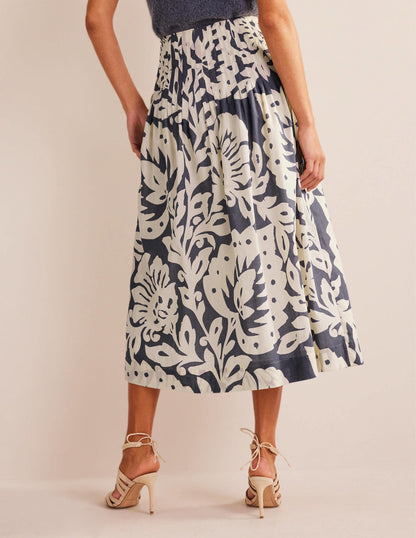 Pleated Cotton Midi Skirt-Sapphire, Oak Terrace-3