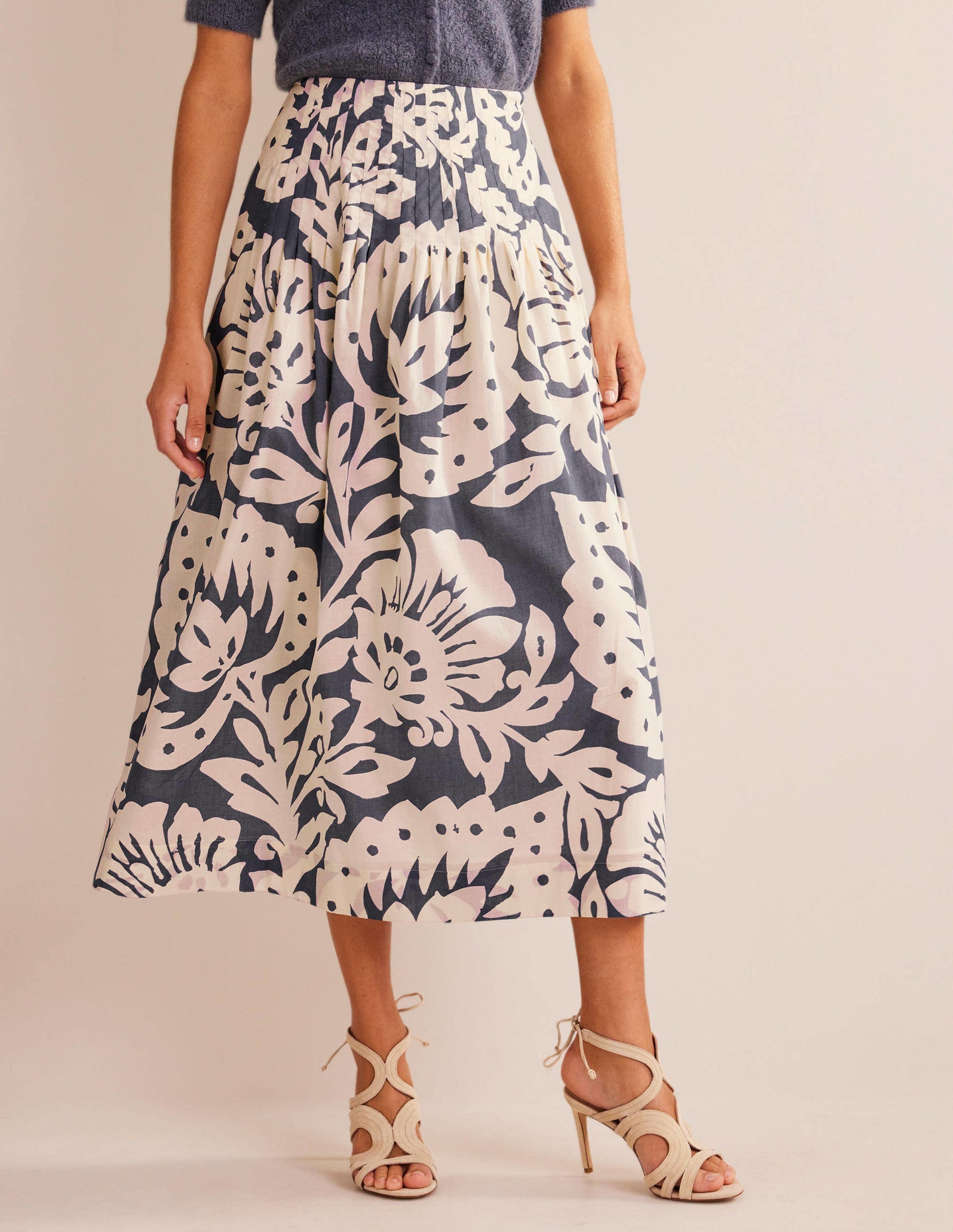 Pleated Cotton Midi Skirt-Sapphire, Oak Terrace-4
