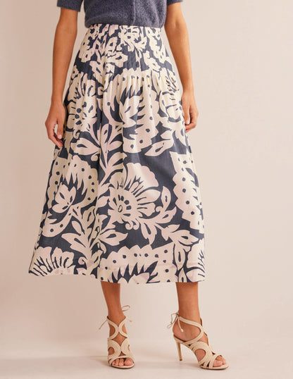 Pleated Cotton Midi Skirt-Sapphire, Oak Terrace-4
