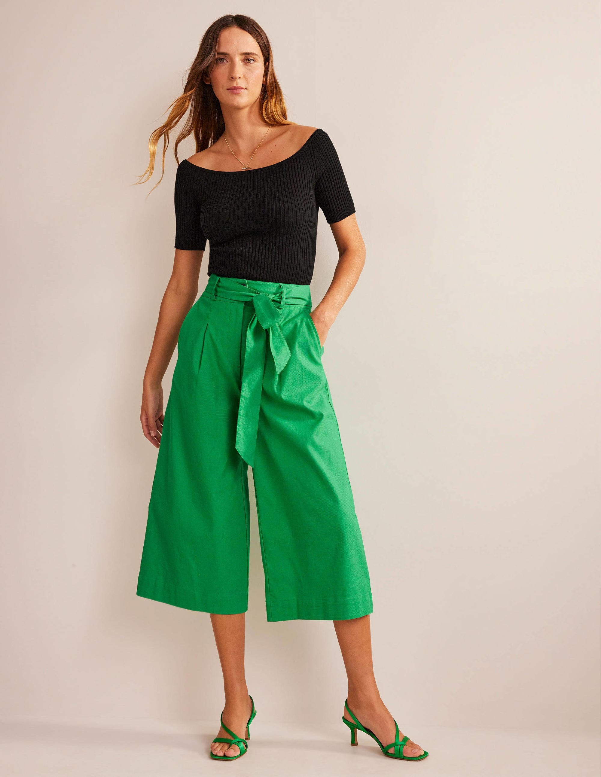 Verkürzte Hose mit weitem Bein-Smaragdgrün - Image 1