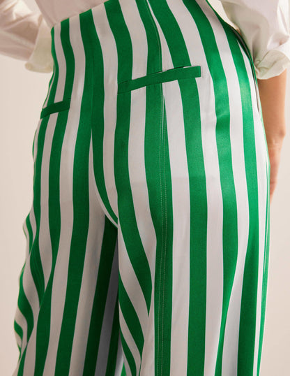 High-Waist Palazzo Trousers-Rich Emerald Stripe