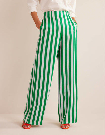 High-Waist Palazzo Trousers-Rich Emerald Stripe