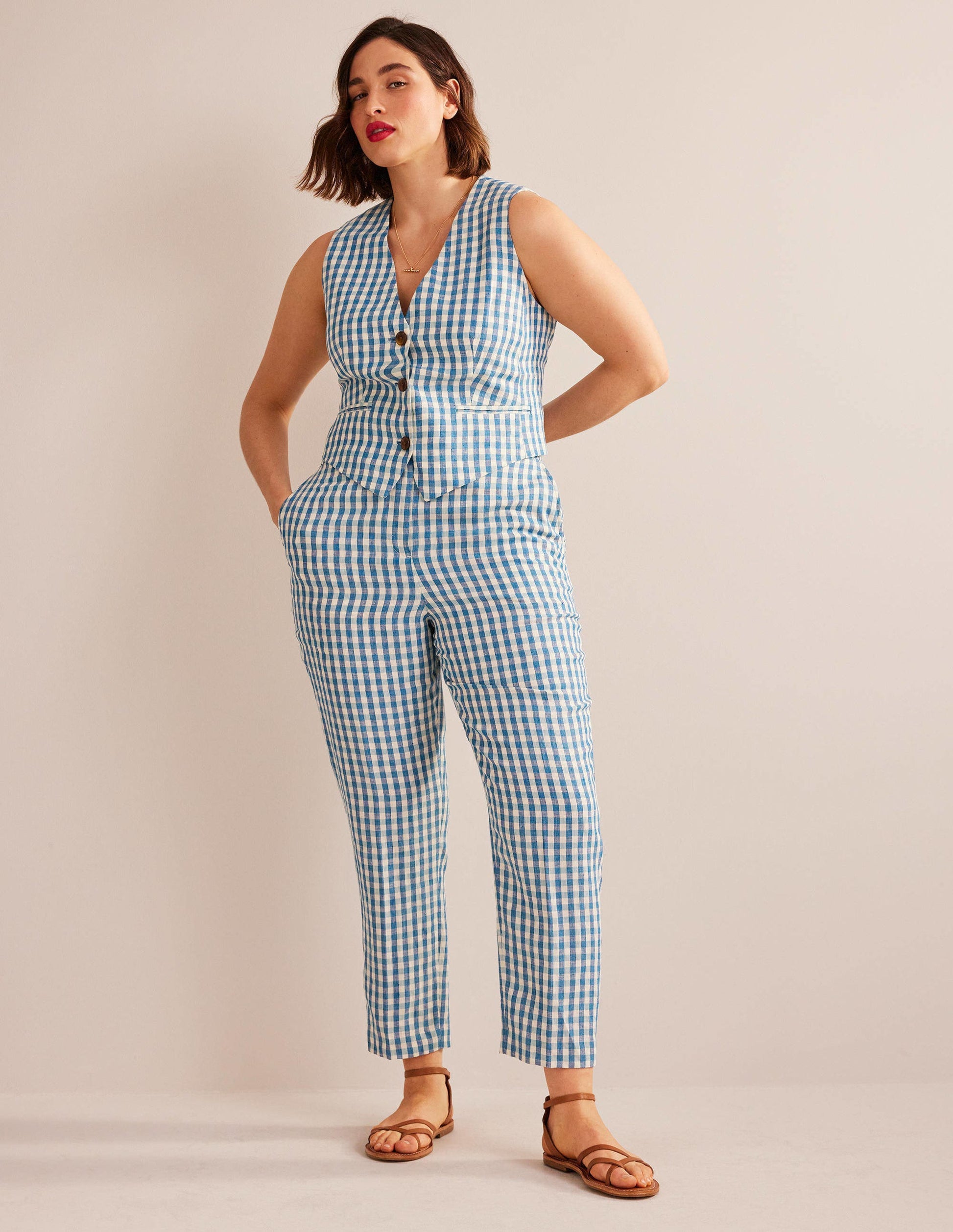 Kew Leinenhose-Kariert-6