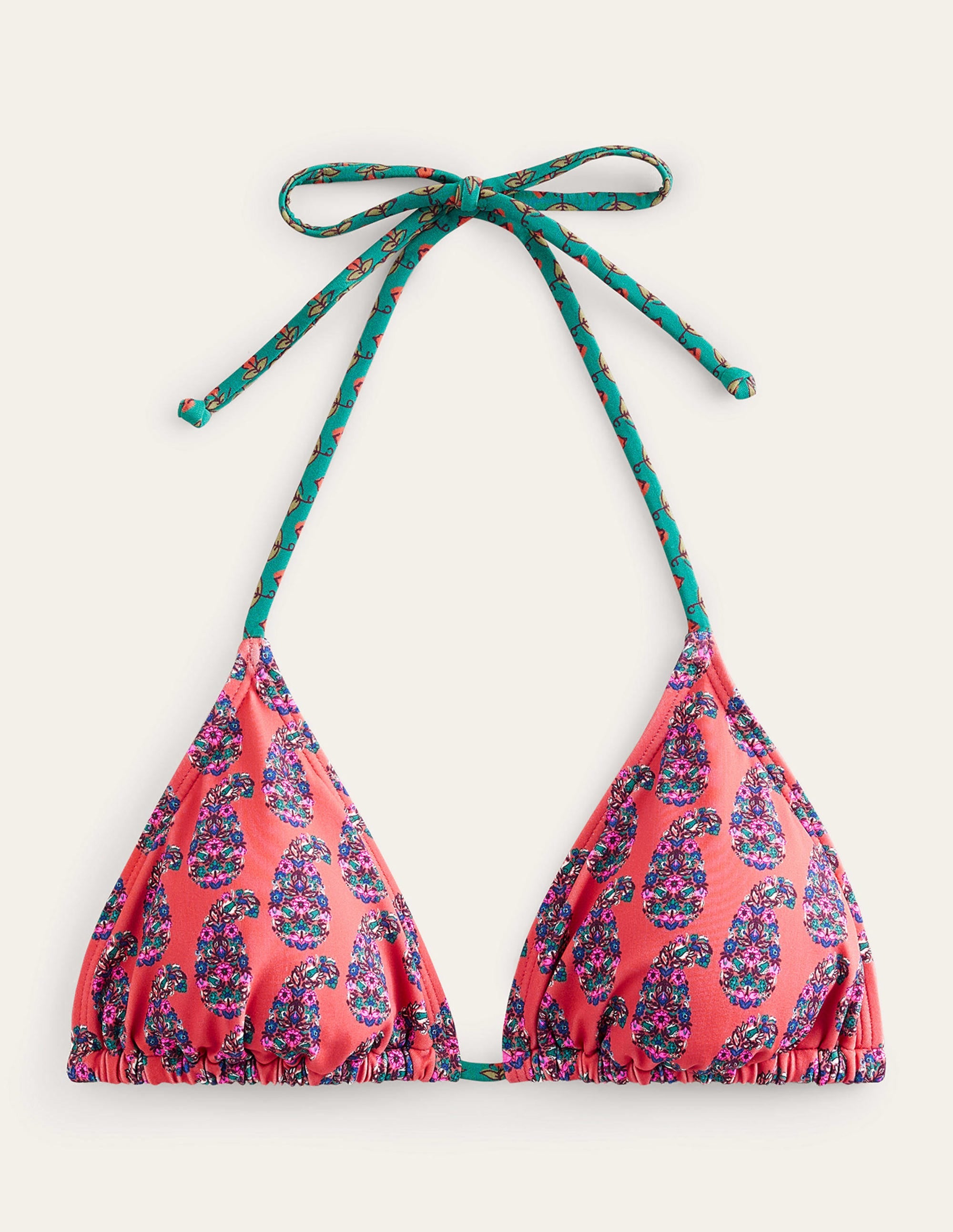 Haut de bikini Symi avec liens-Motif cachemire orange plaquemine - Image 5