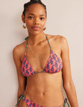 Haut de bikini Symi avec liens-Motif cachemire orange plaquemine