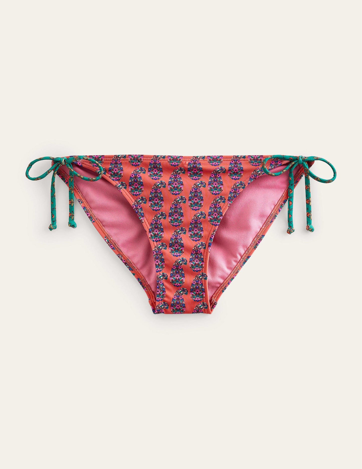 Bas de bikini Symi avec liens-Motif cachemire orange plaquemine